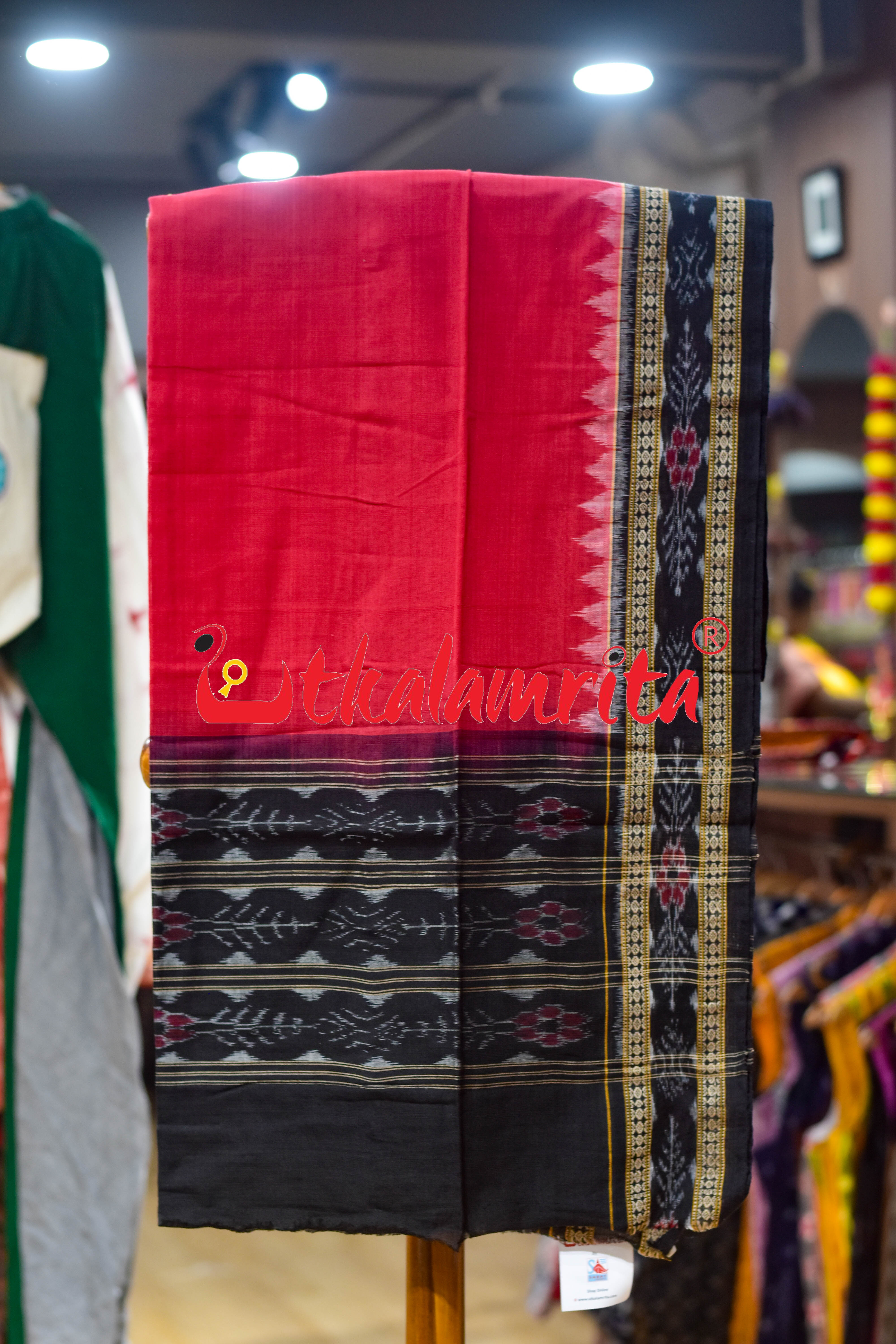 Black Red Damru Kothi Pasapali Cotton Dress Set