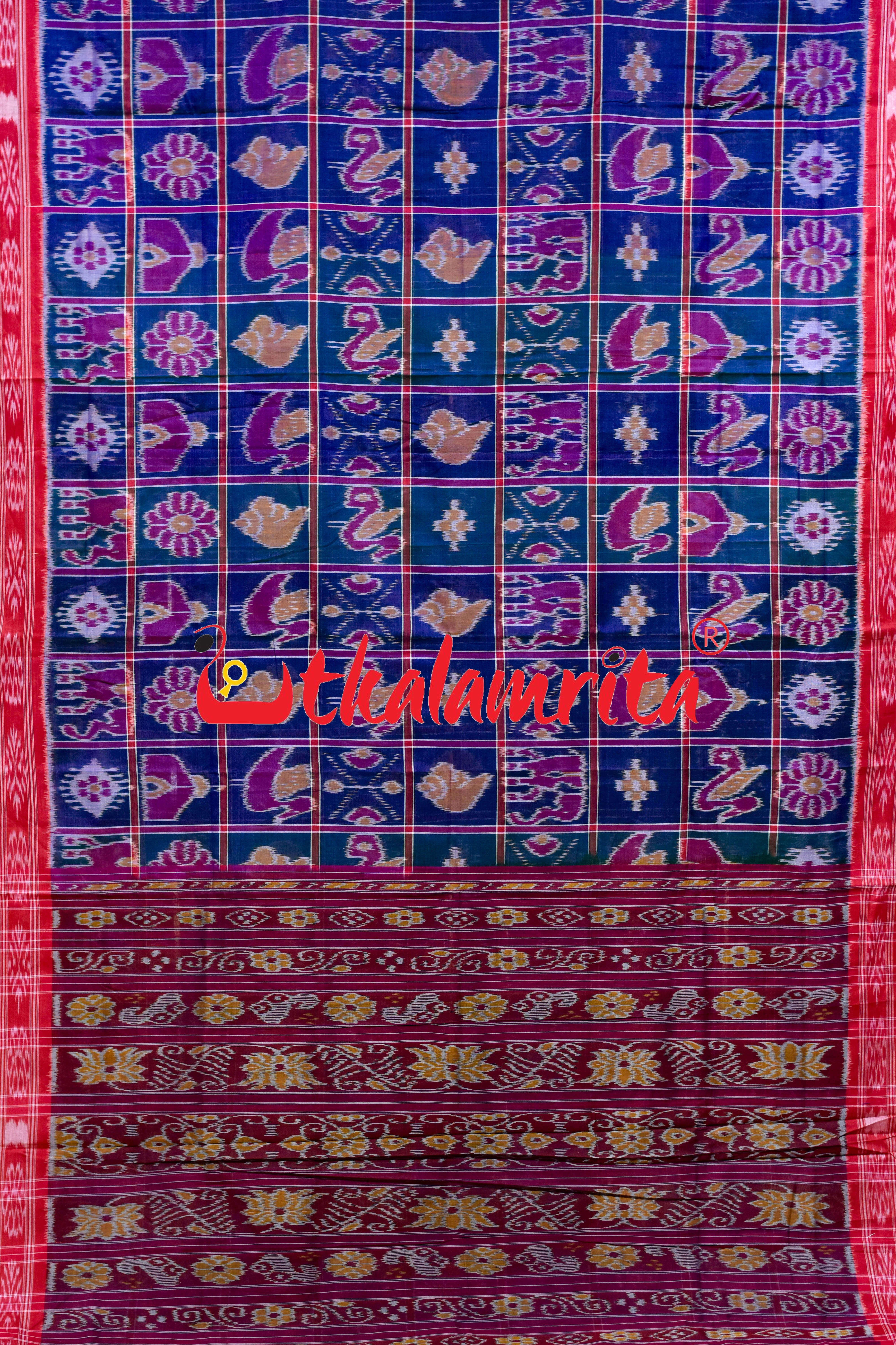 Teal Blue Nabakothi Cotton Saree