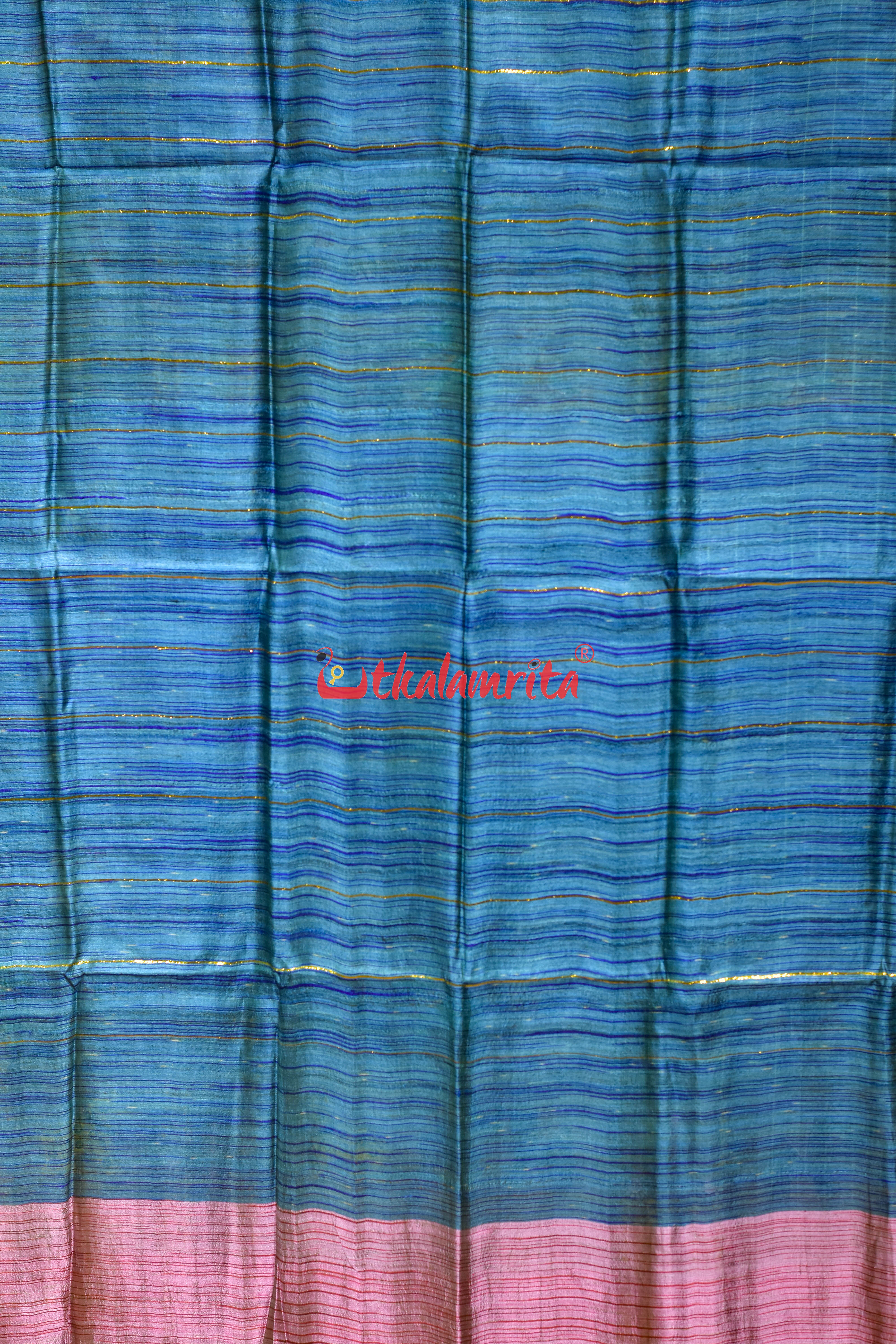 Body Bue with Pink Border Fine Tussar (Dupatta)