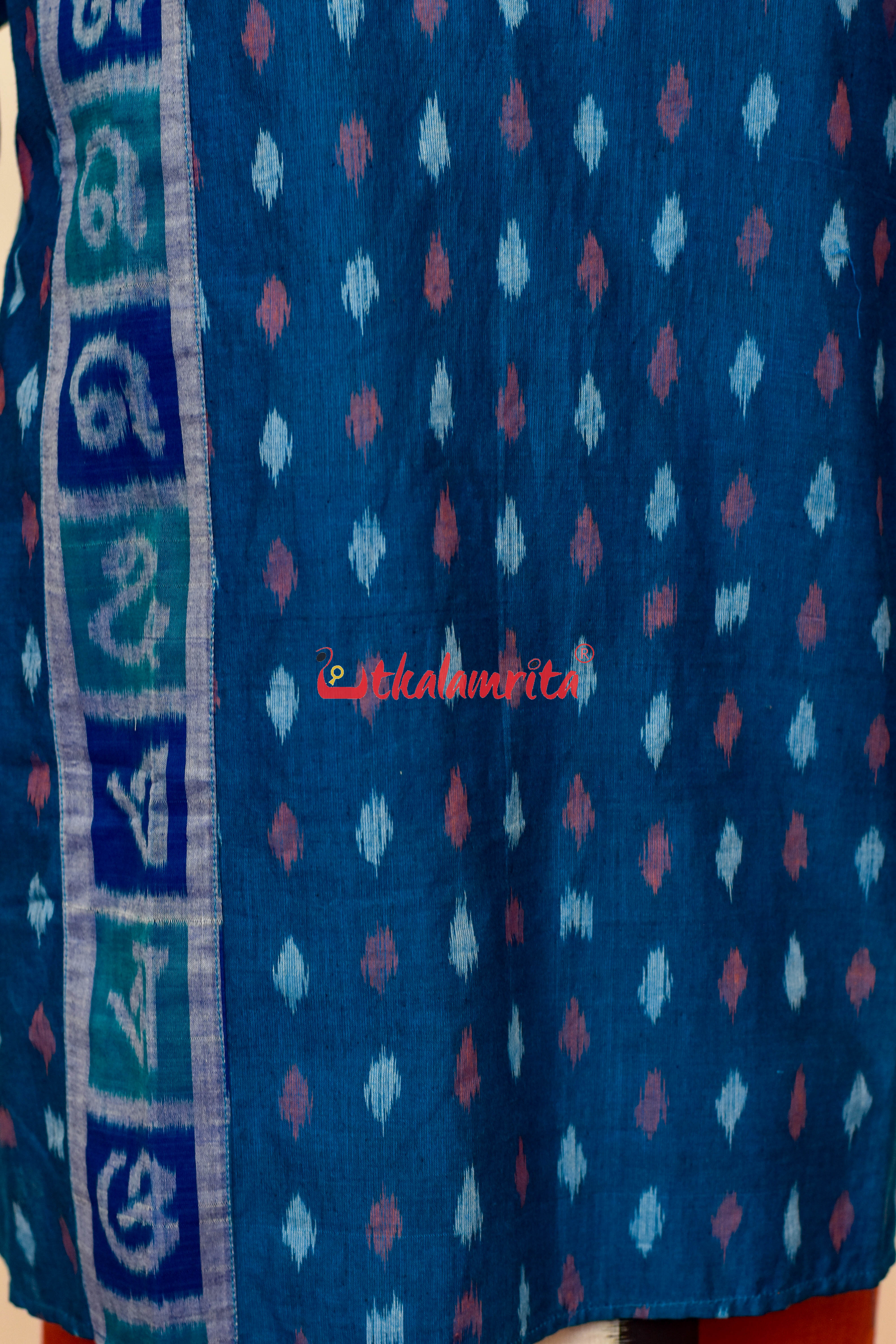 Teal Blue Dots with Odia Alphabets (Men's Short Kurta)