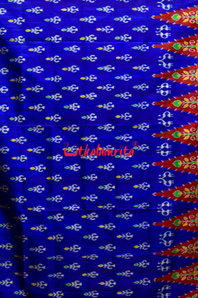 Bada Kumbha Kalasa Tribal Blue Red Khandua Silk Saree