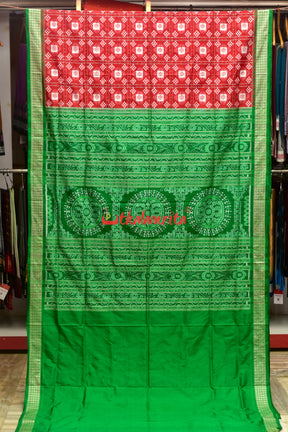 Red Green Pasapali Sambalpuri Silk Saree