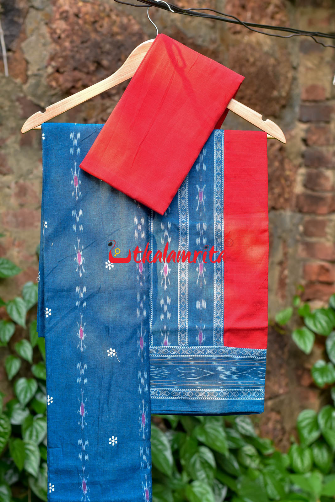 Blue Red Simple Pasapali Flower Dress Set