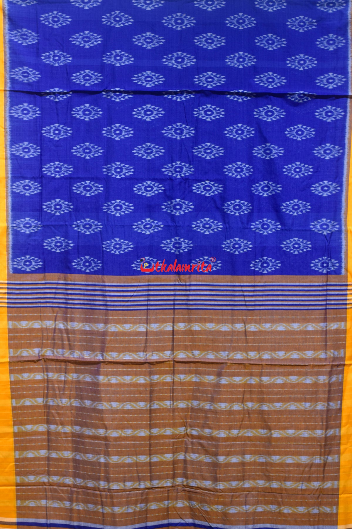 Punji Phula Blue Yellow Maniabandha Cotton Saree