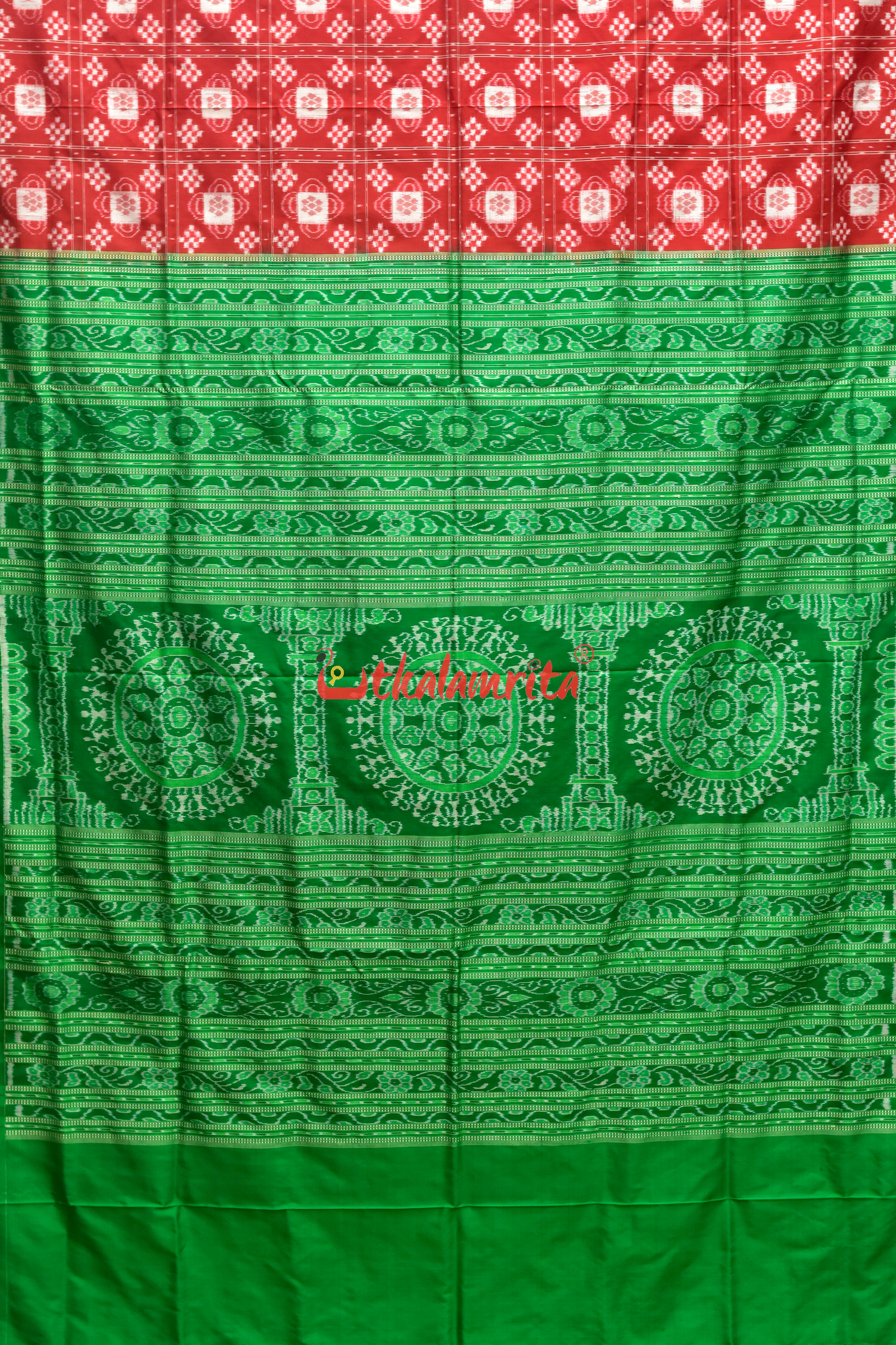 Red Green Pasapali Sambalpuri Silk Saree