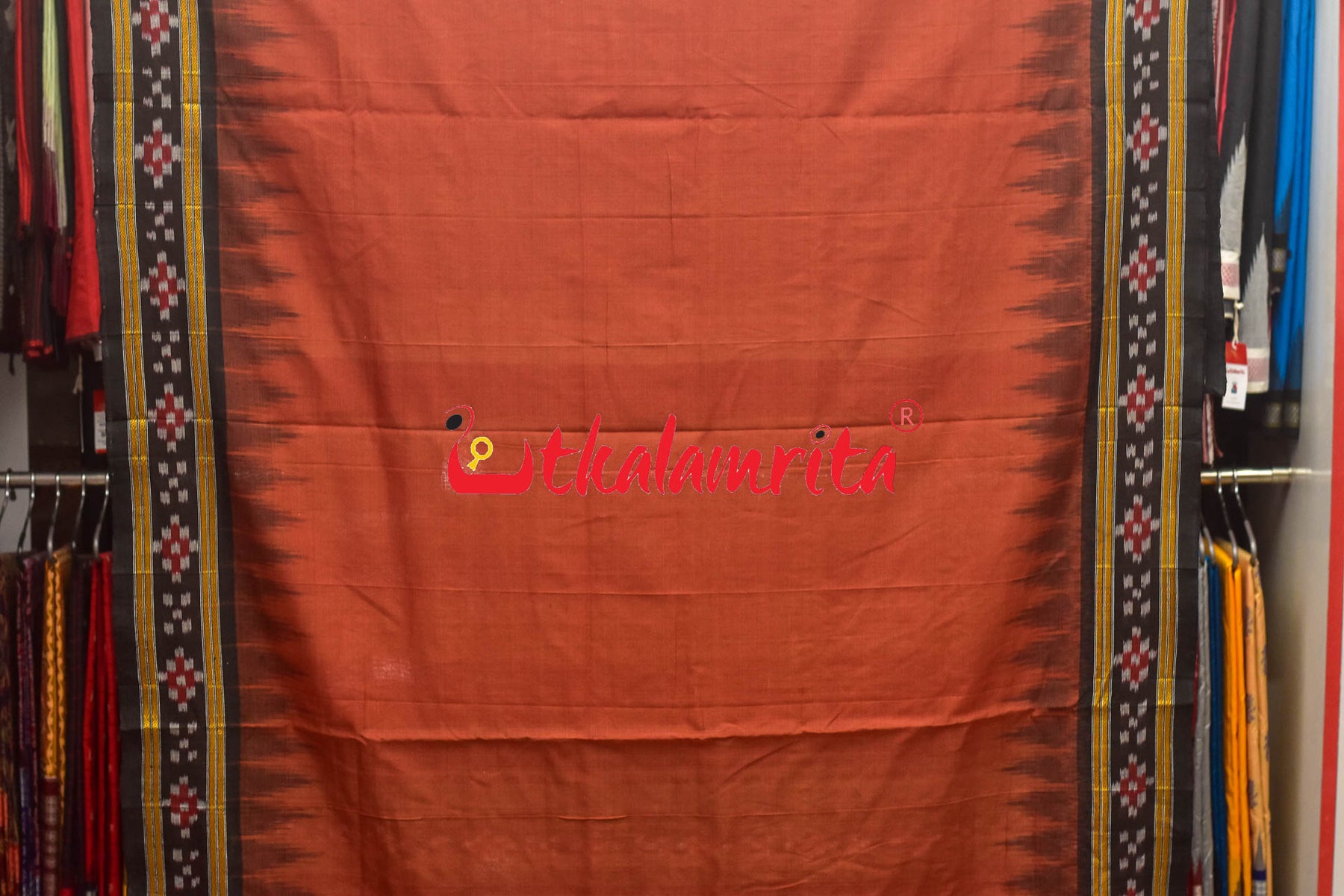 Rust Pasapali Border Khandua Cotton Saree