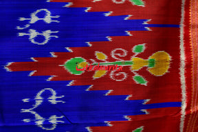 Bada Kumbha Kalasa Tribal Blue Red Khandua Silk Saree