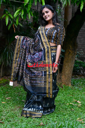 Black Sankha Khandua Silk Saree