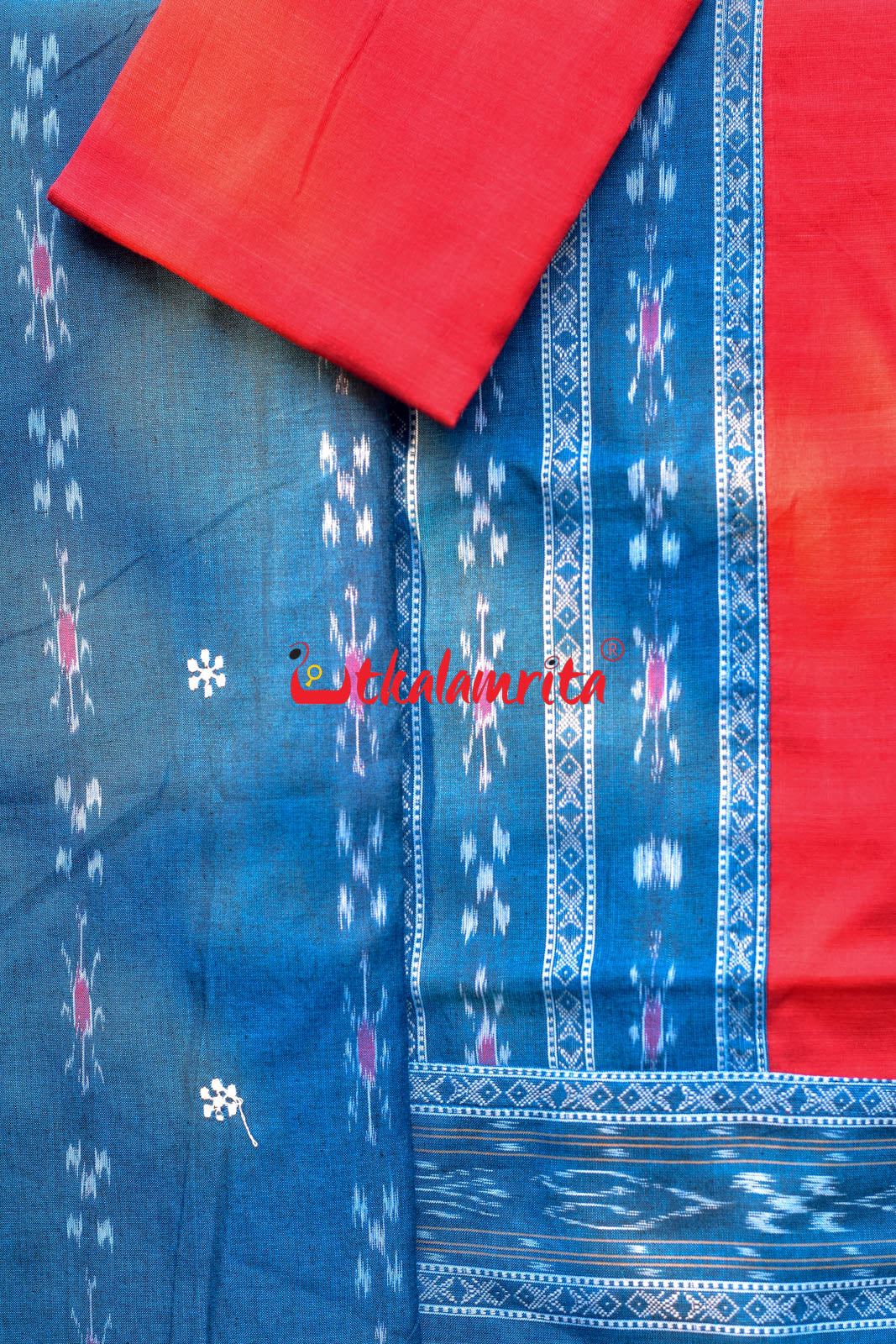 Blue Red Simple Pasapali Flower Dress Set