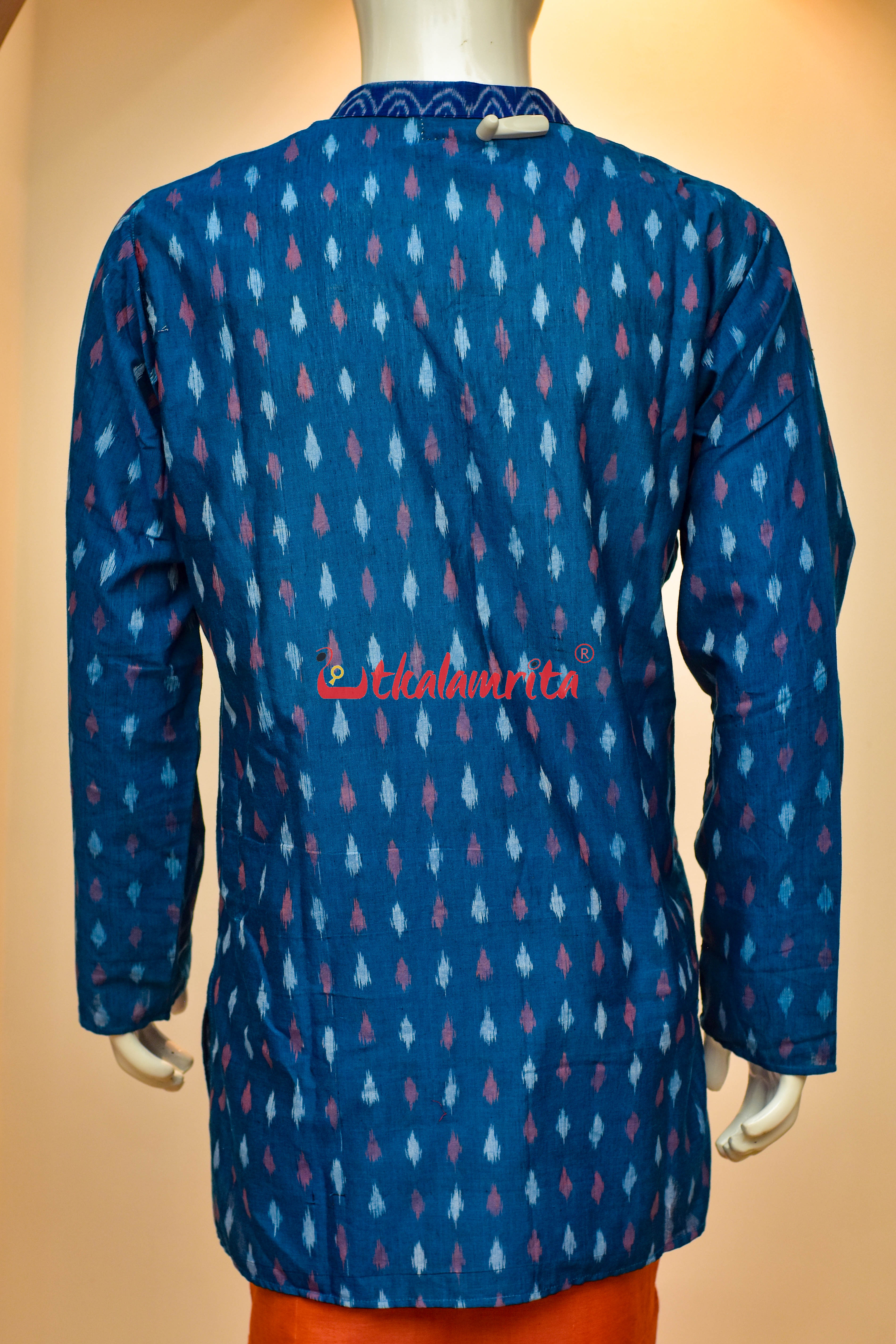Teal Blue Dots with Odia Alphabets (Men's Short Kurta)