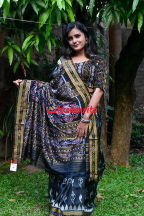 Black Sankha Khandua Silk Saree