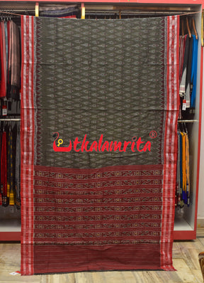 Olive with Maroon Kadha Khandua Cotton Saree