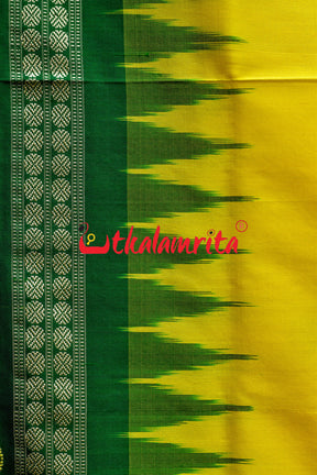Nilachakra Yellow Green Bomkai Silk Saree
