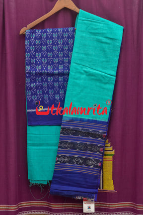 Blue Teal Phuldani Sambalpuri Cotton Dress Set