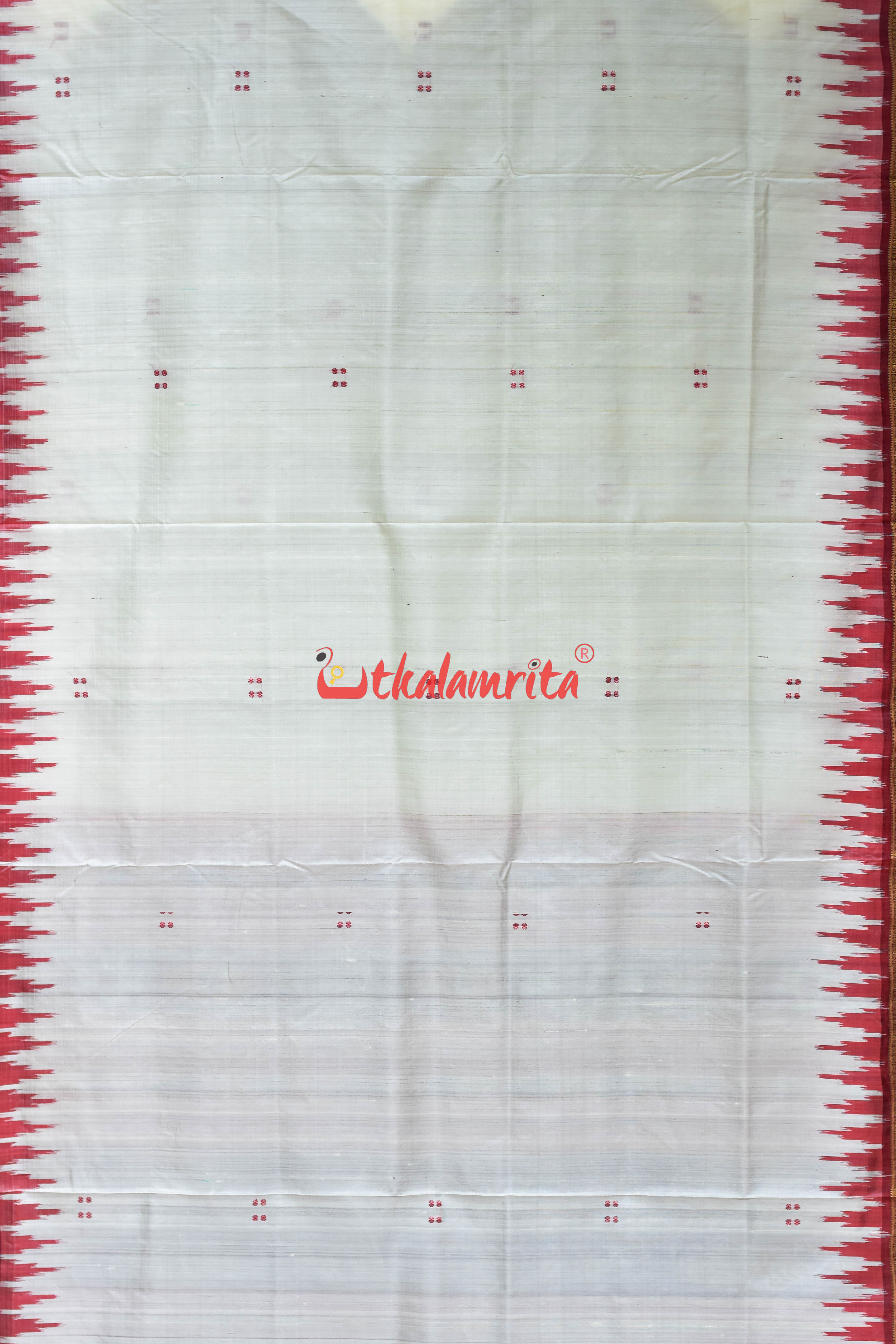White Maroon Border Pasapali Lines Khandua Silk Saree
