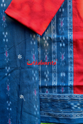 Blue Red Simple Pasapali Flower Dress Set