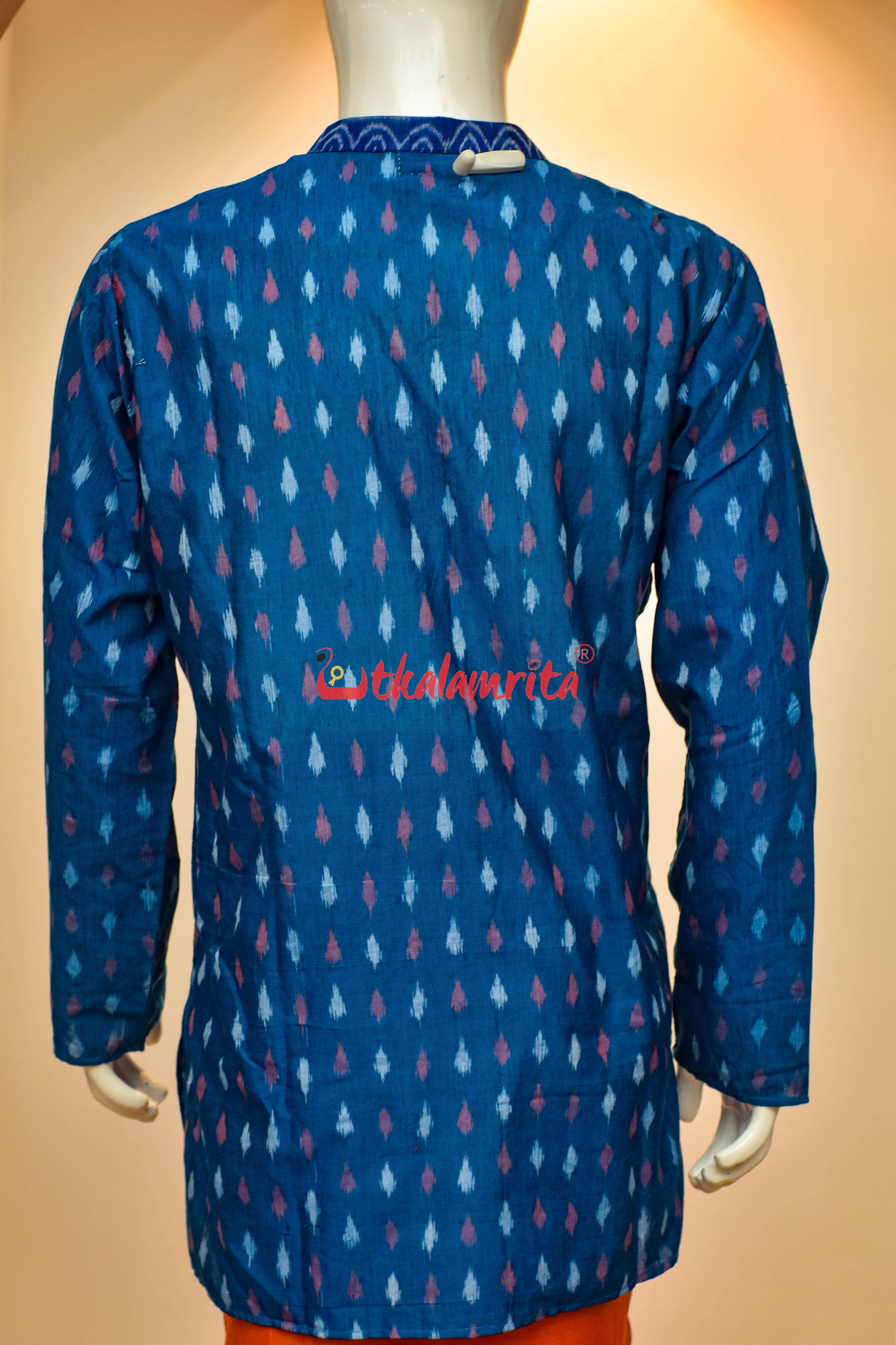 Teal Blue Dots with Odia Alphabets (Men's Short Kurta)