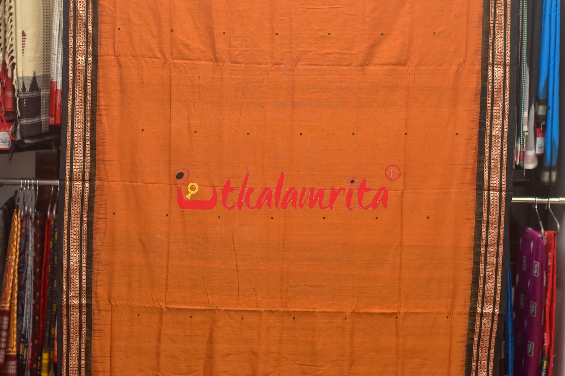 Rust Black Buti Bomkai Saree