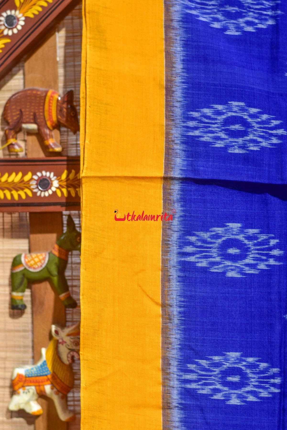 Punji Phula Blue Yellow Maniabandha Cotton Saree
