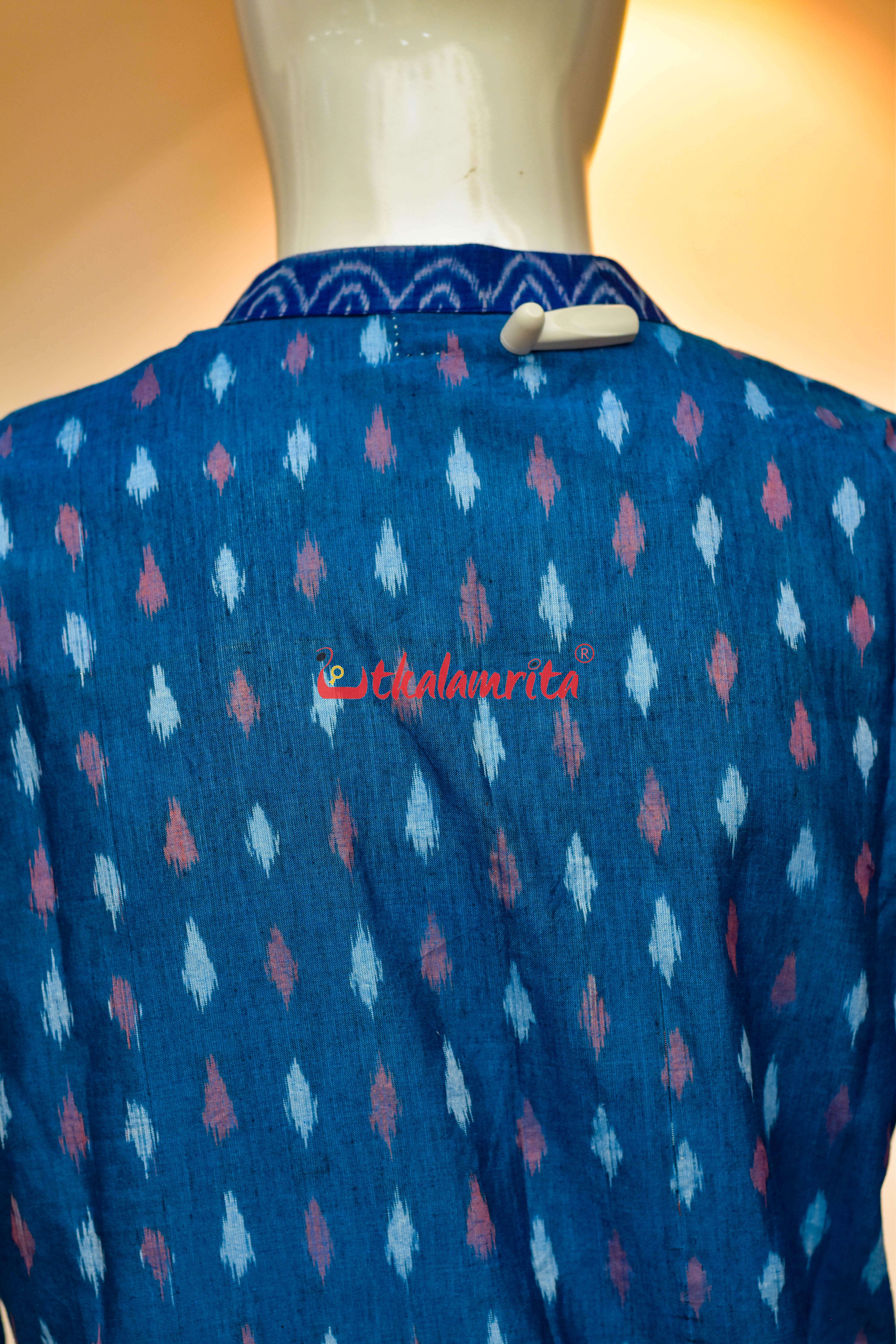 Teal Blue Dots with Odia Alphabets (Men's Short Kurta)