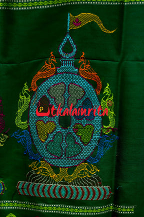 Nilachakra Yellow Green Bomkai Silk Saree
