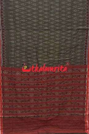 Olive with Maroon Kadha Khandua Cotton Saree