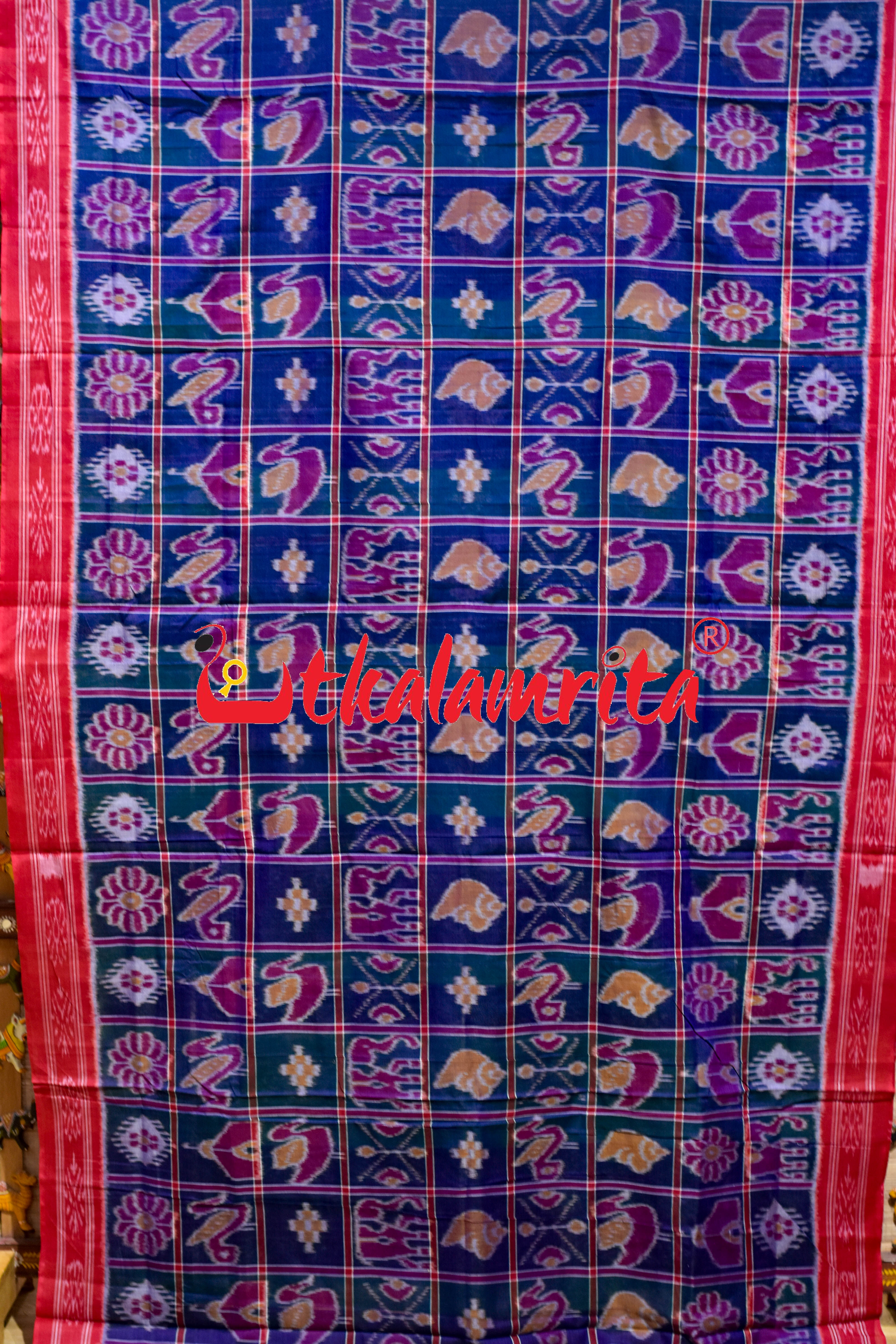 Teal Blue Nabakothi Cotton Saree