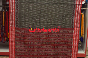 Olive with Maroon Kadha Khandua Cotton Saree