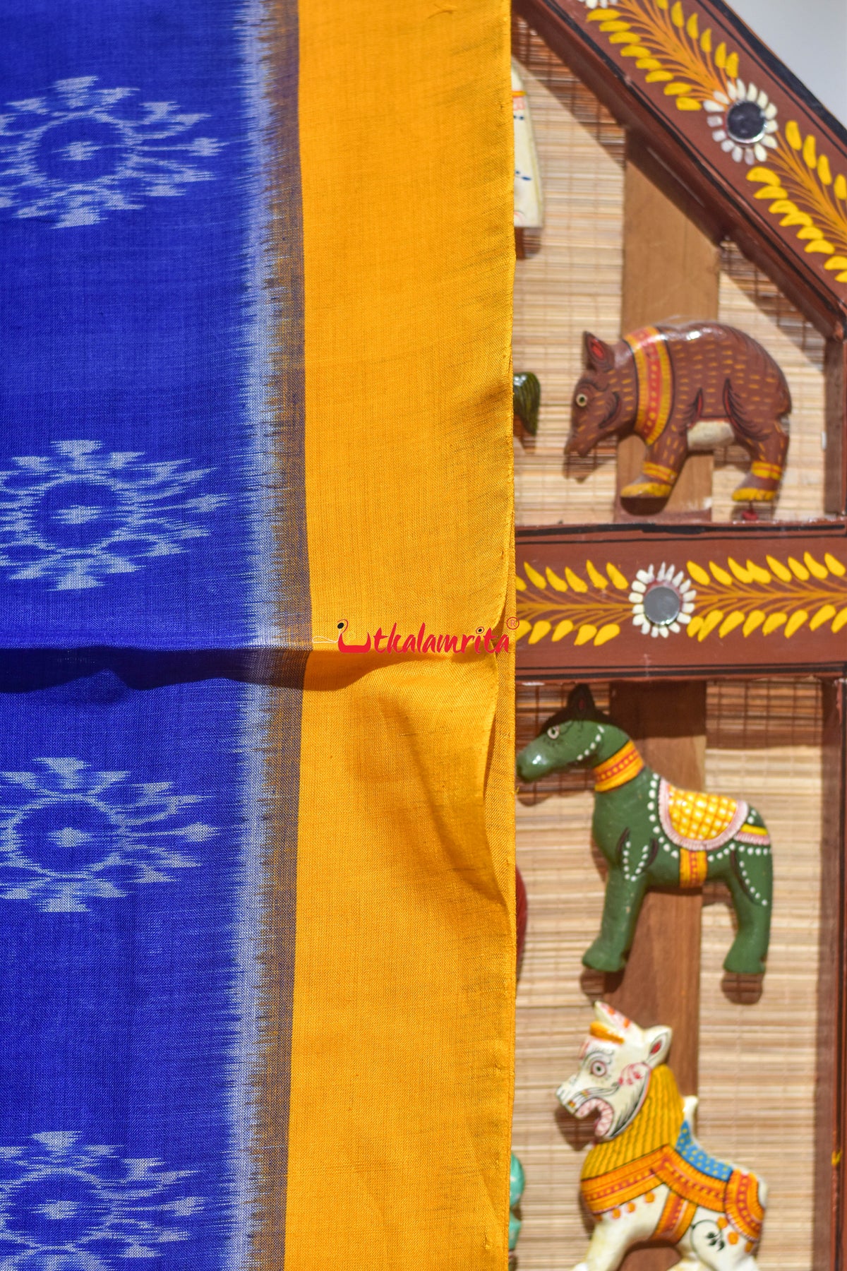 Punji Phula Blue Yellow Maniabandha Cotton Saree