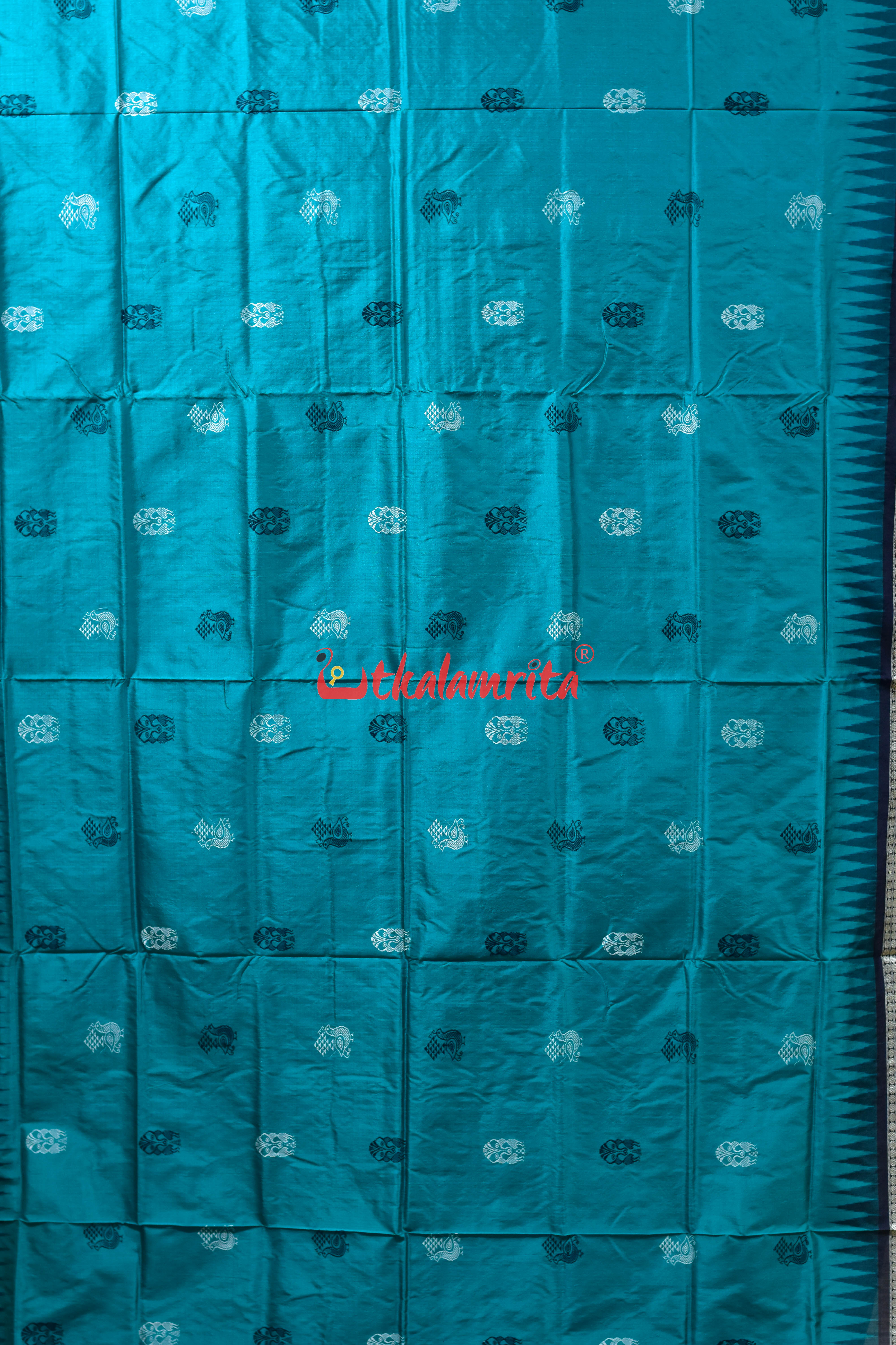 Sea Green Mayura Design Bomkai Silk Saree