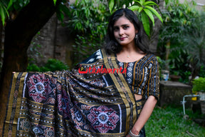 Black Sankha Khandua Silk Saree