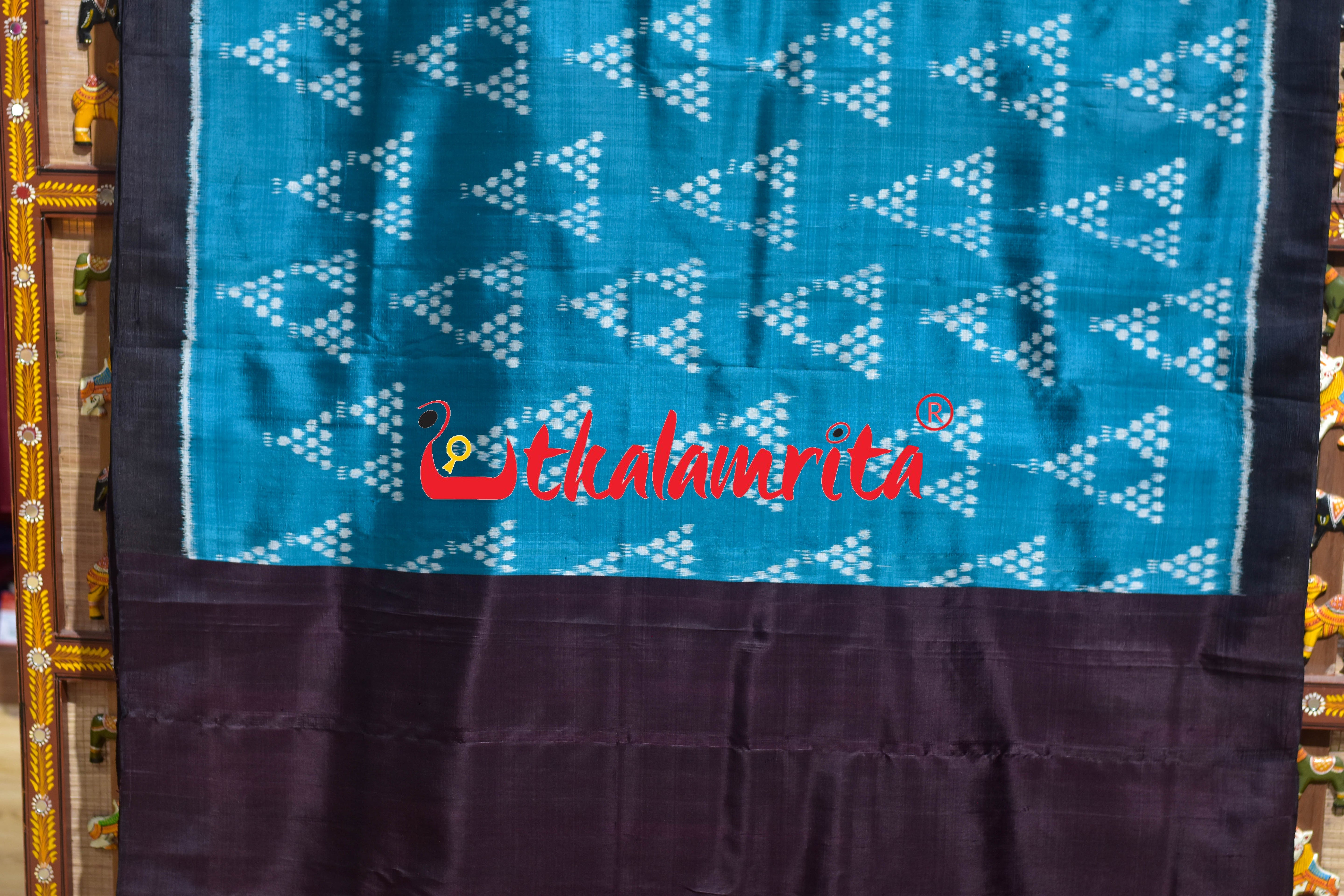 Aqua Blue Chitta Khandua Silk Saree