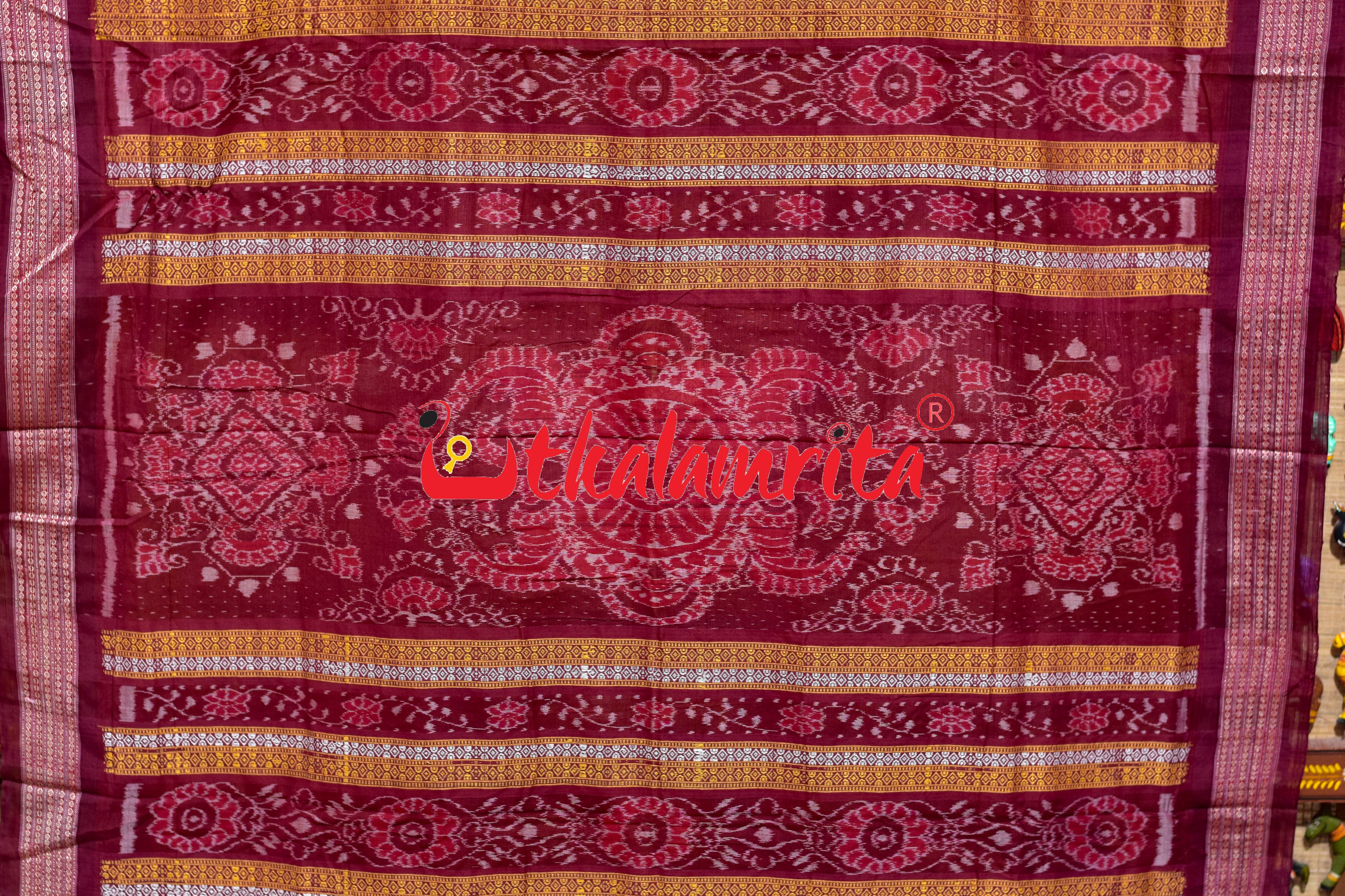 Mustard Maroon Phula Bomkai Cotton Saree