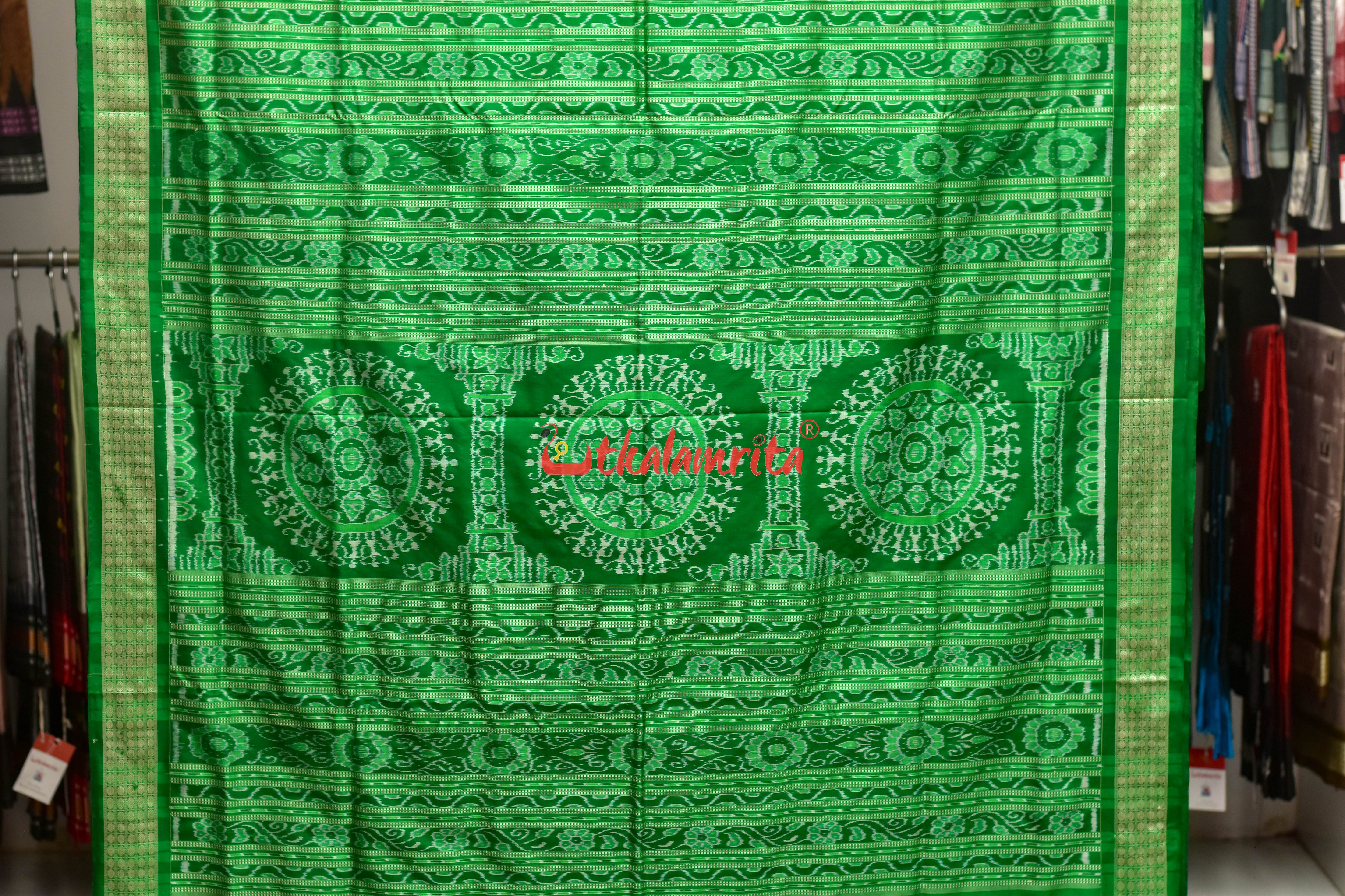 Red Green Pasapali Sambalpuri Silk Saree