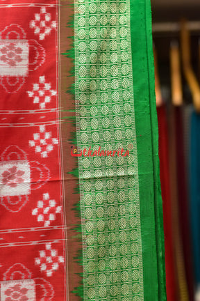 Red Green Pasapali Sambalpuri Silk Saree