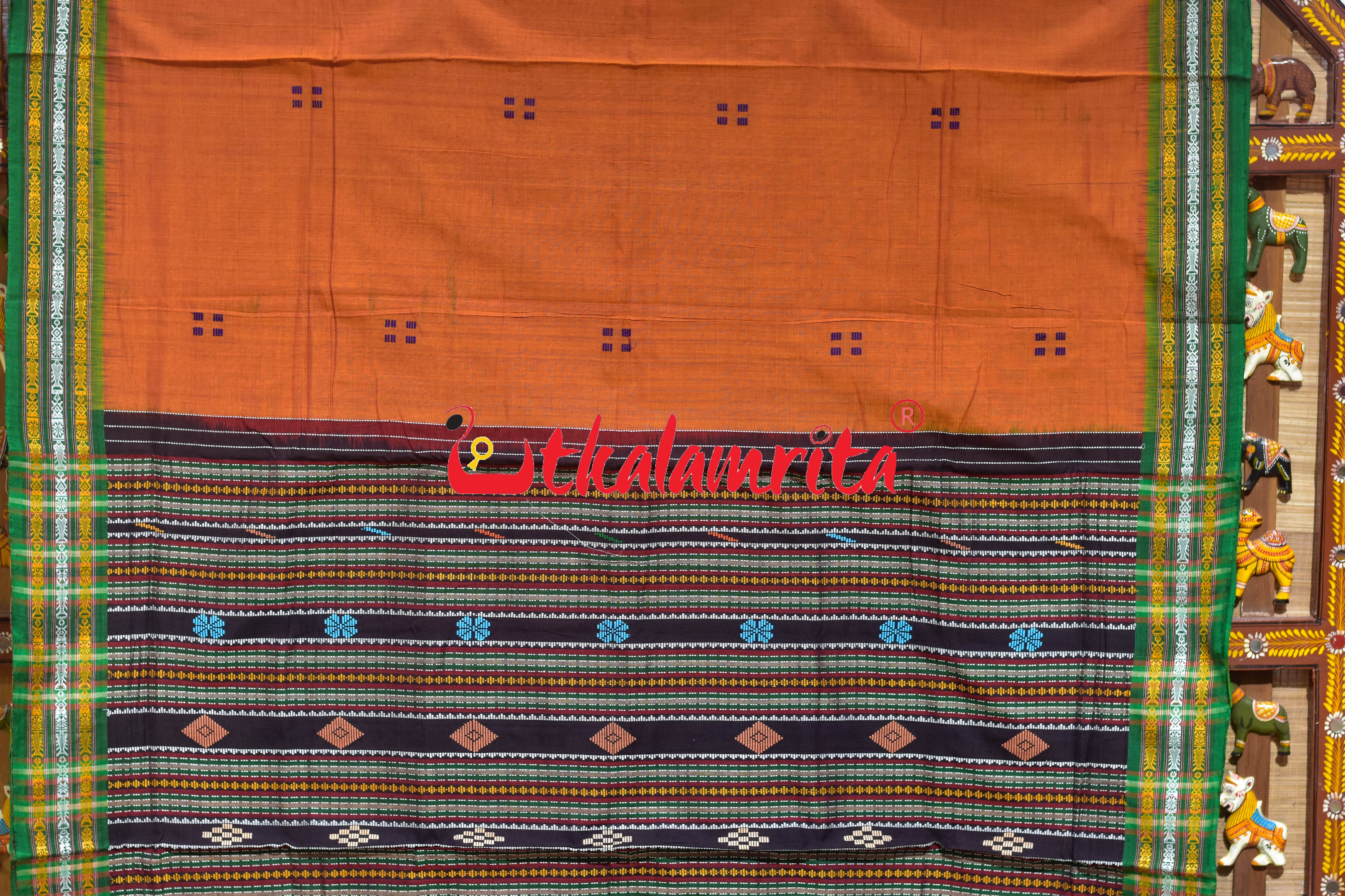 Rust Buta Phula Anchal Dhalapathar Cotton Saree