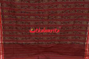 Olive with Maroon Kadha Khandua Cotton Saree