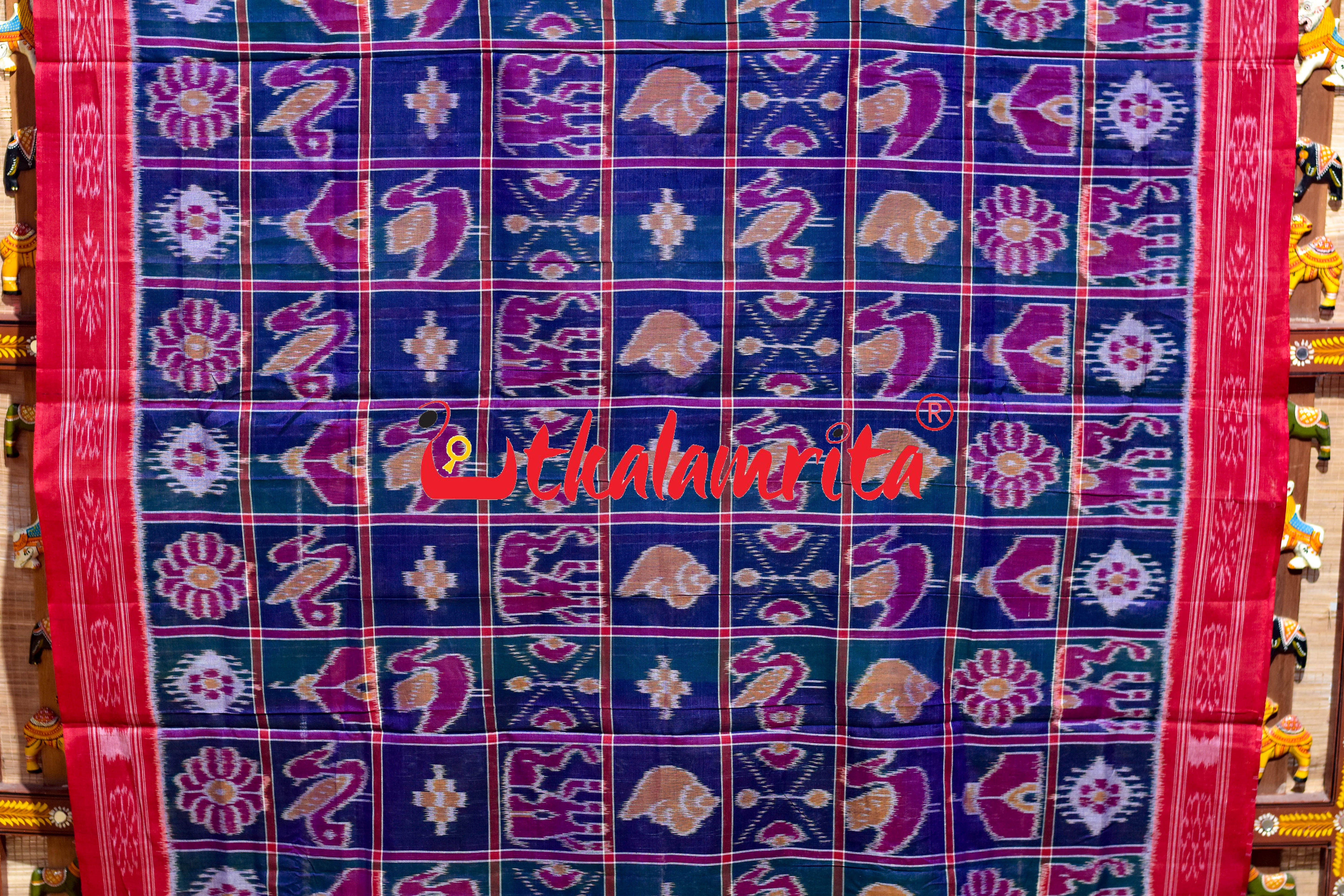 Teal Blue Nabakothi Cotton Saree