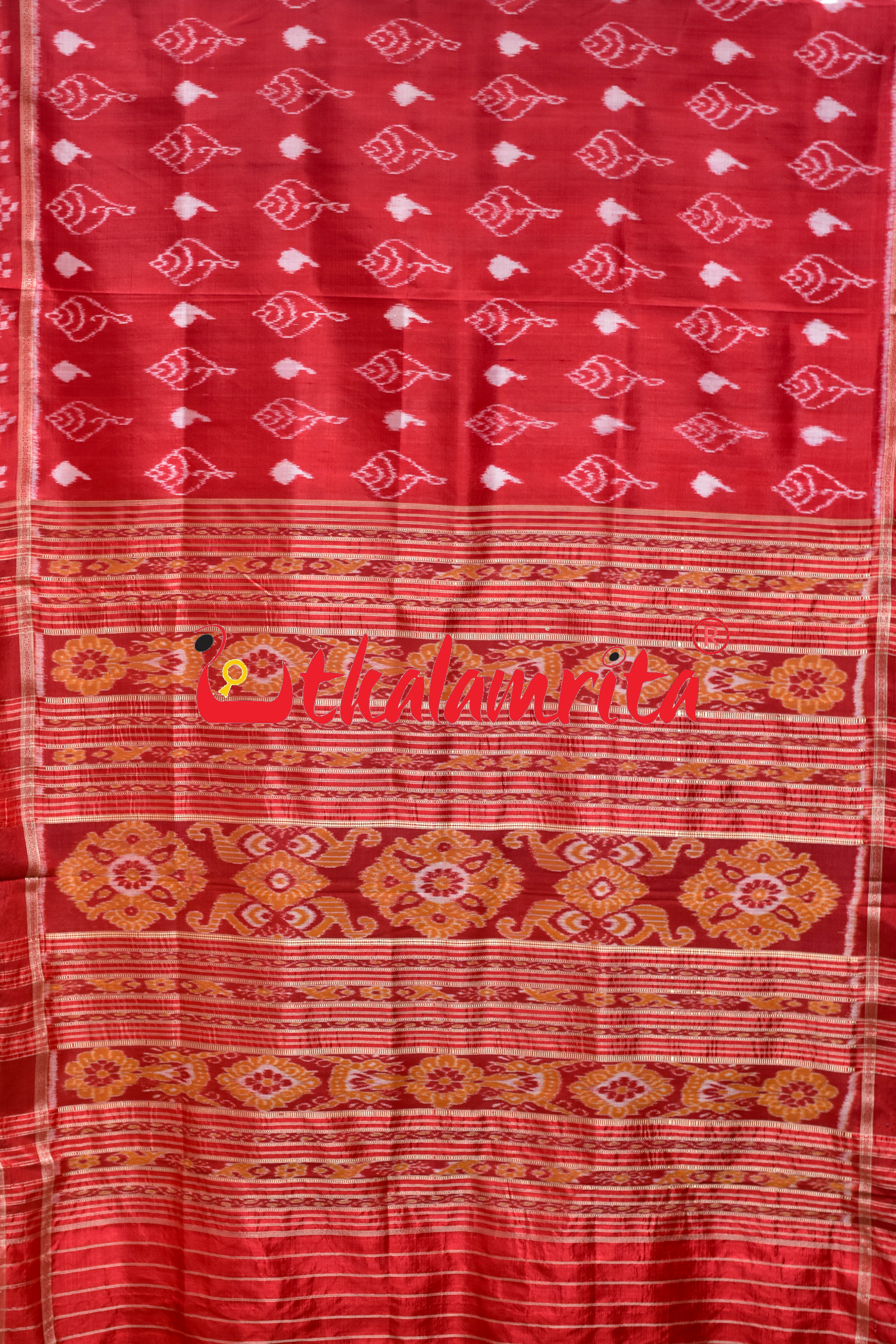 Red Sankha Pasapali Border Khandua Silk Saree