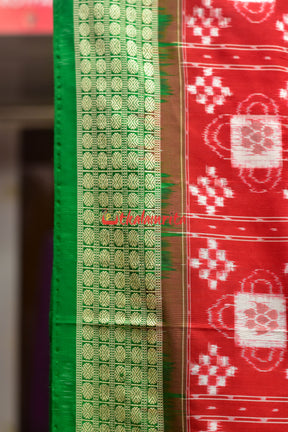 Red Green Pasapali Sambalpuri Silk Saree