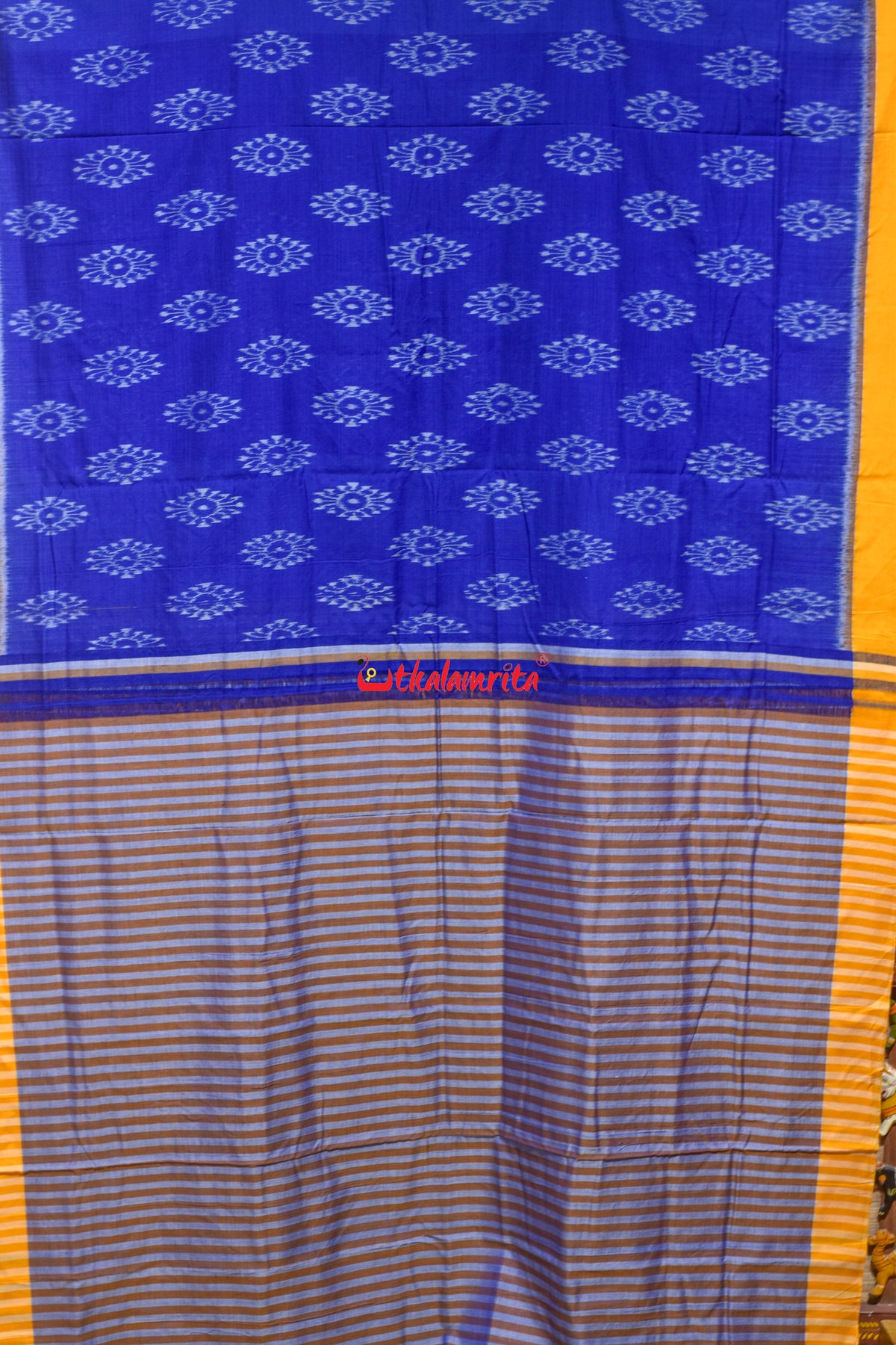 Punji Phula Blue Yellow Maniabandha Cotton Saree