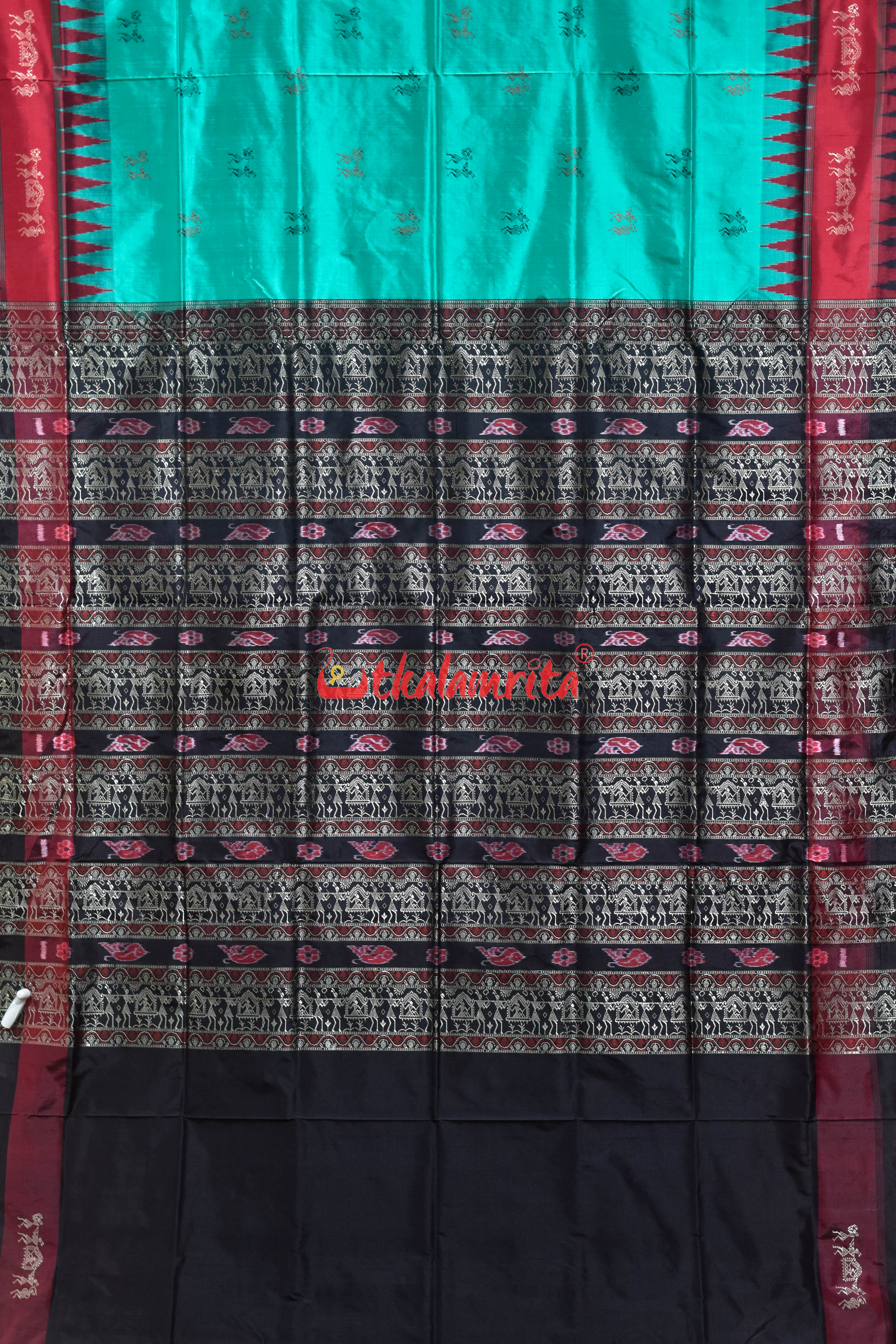 Sea Green Double Kumbha Sabari Bomkai Silk Saree
