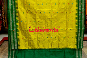 Nilachakra Yellow Green Bomkai Silk Saree
