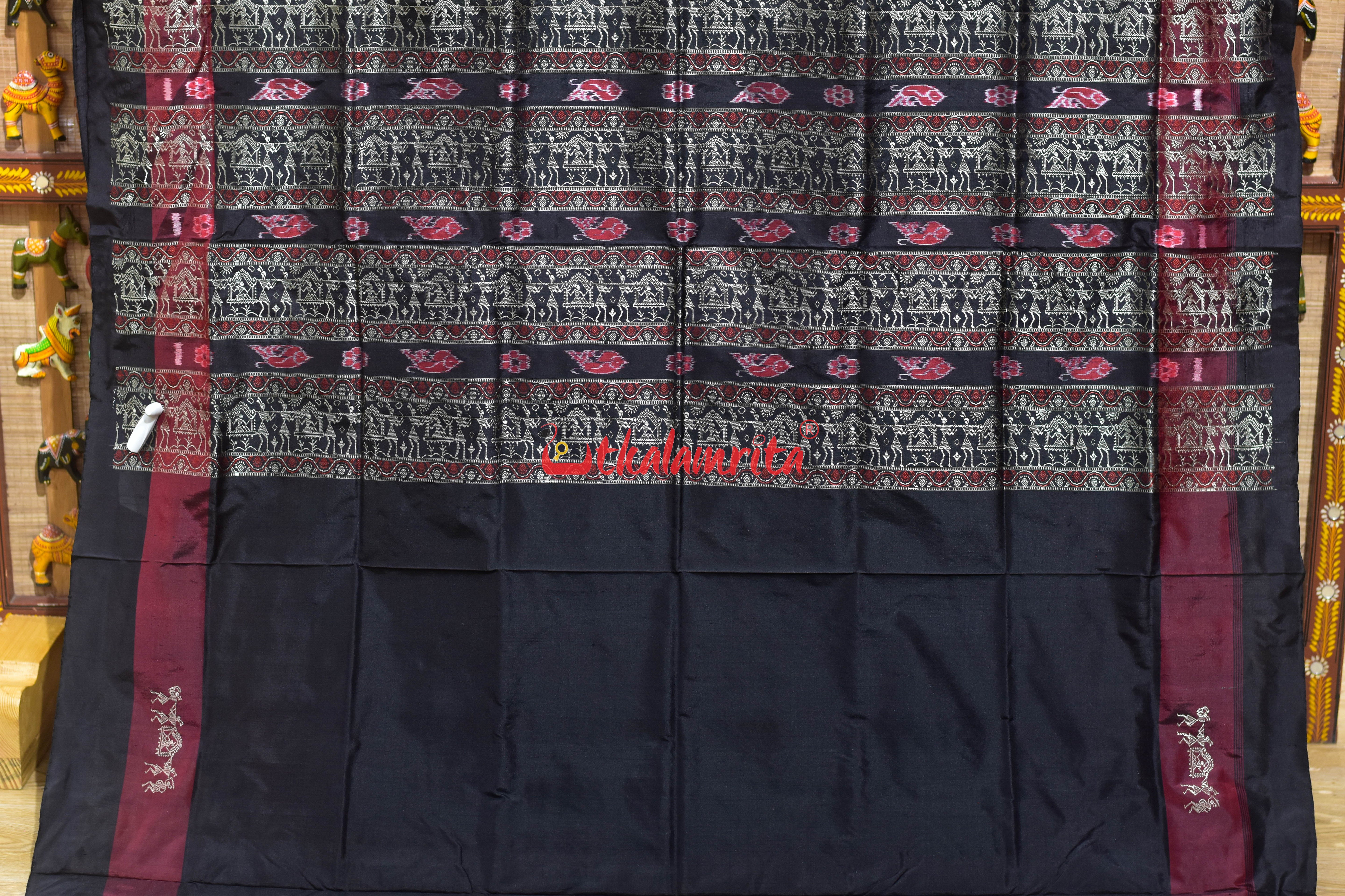 Sea Green Double Kumbha Sabari Bomkai Silk Saree