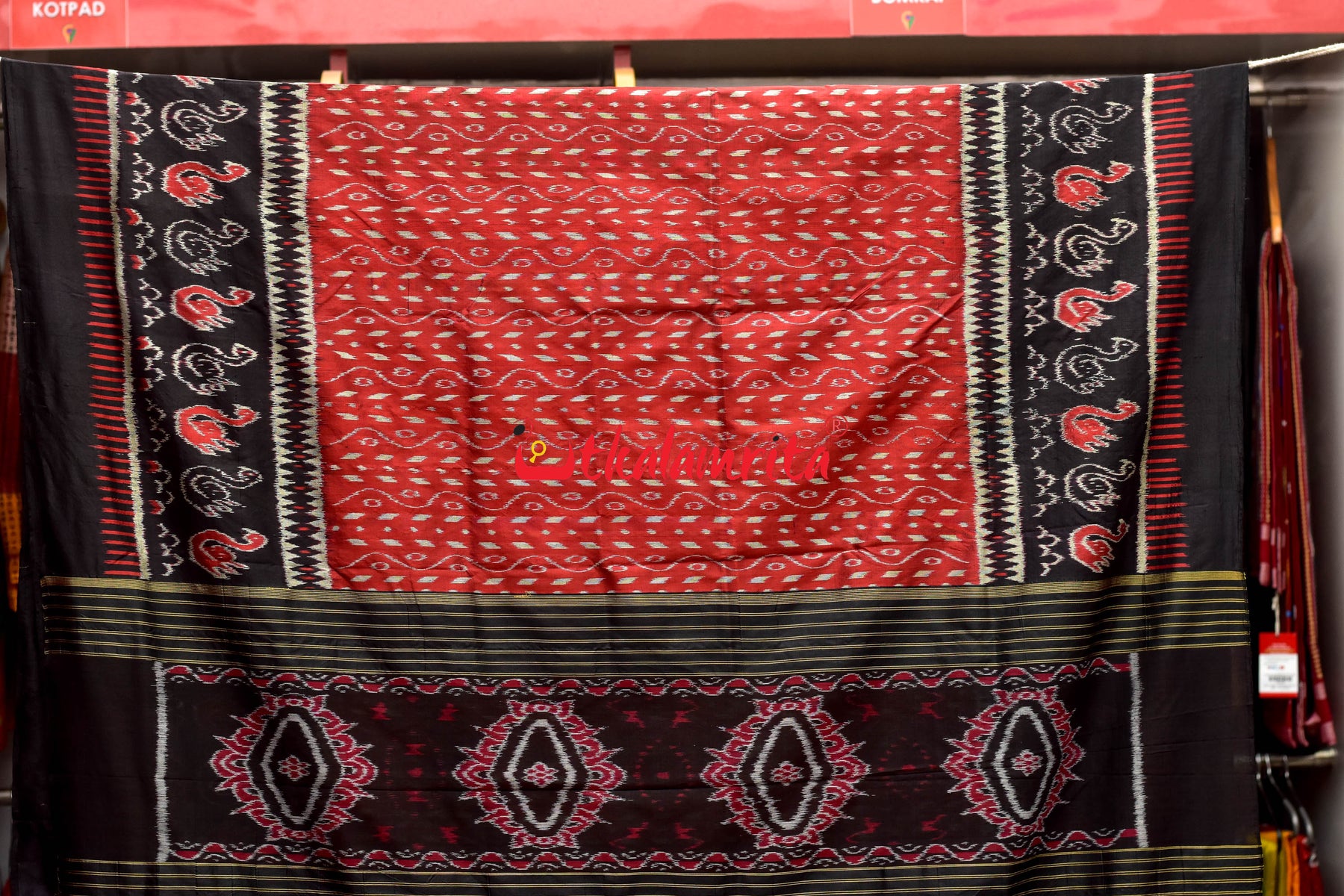 Red Black Bataka Scot Khandua Silk with BP