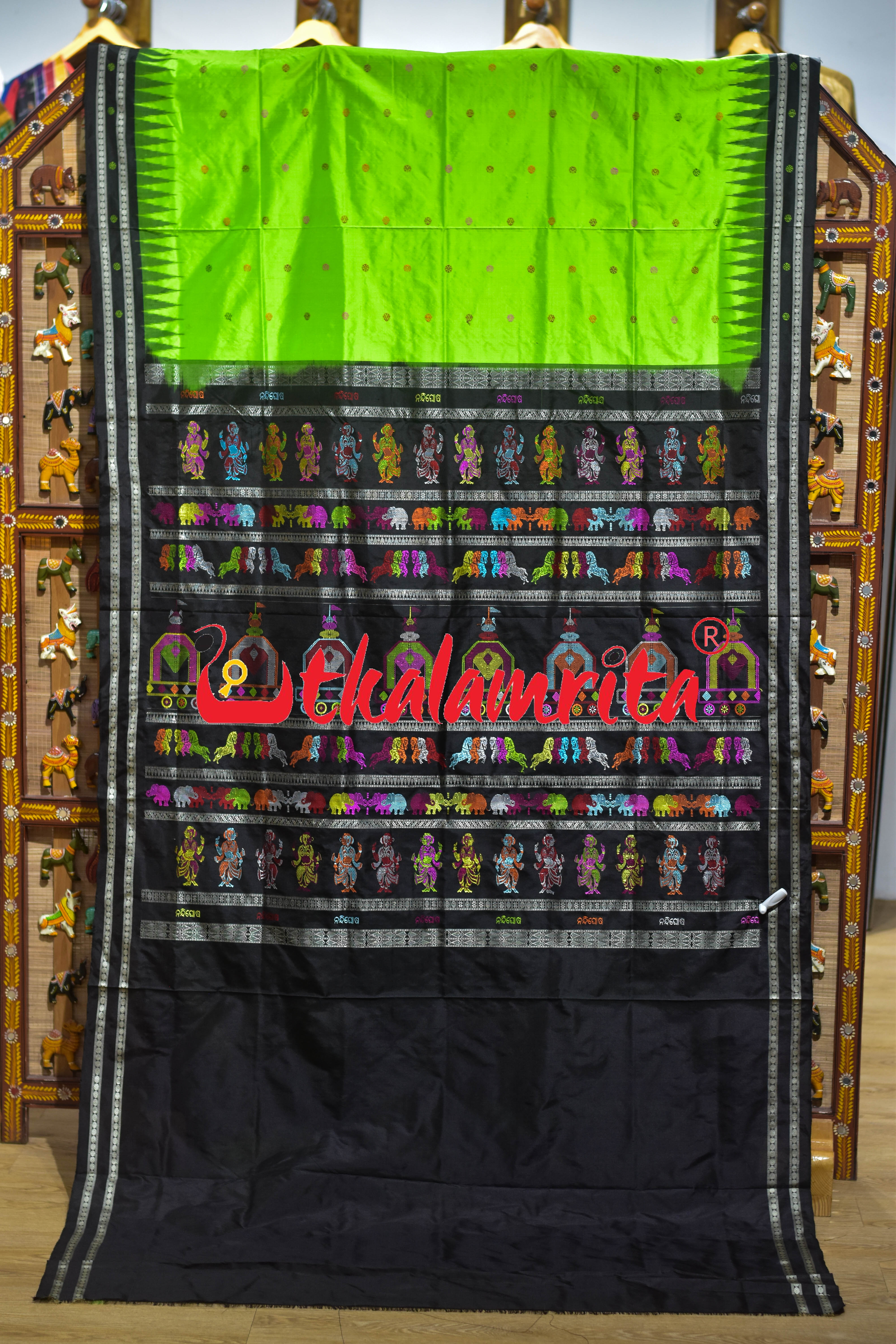 Green Black Nandighosha Bomkai Silk Saree