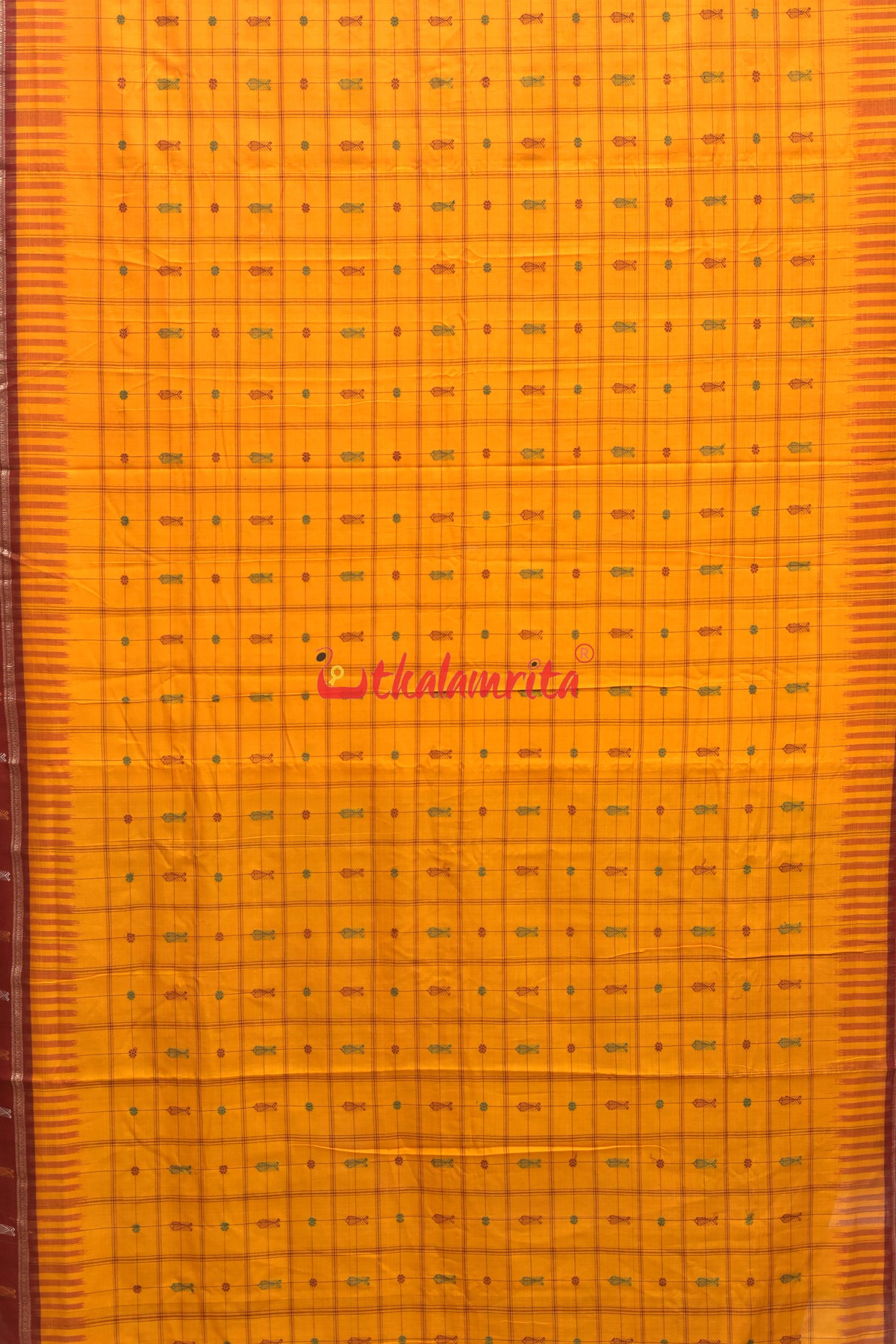 Nuapatna Hazar Buti Yellow Red Cotton Saree