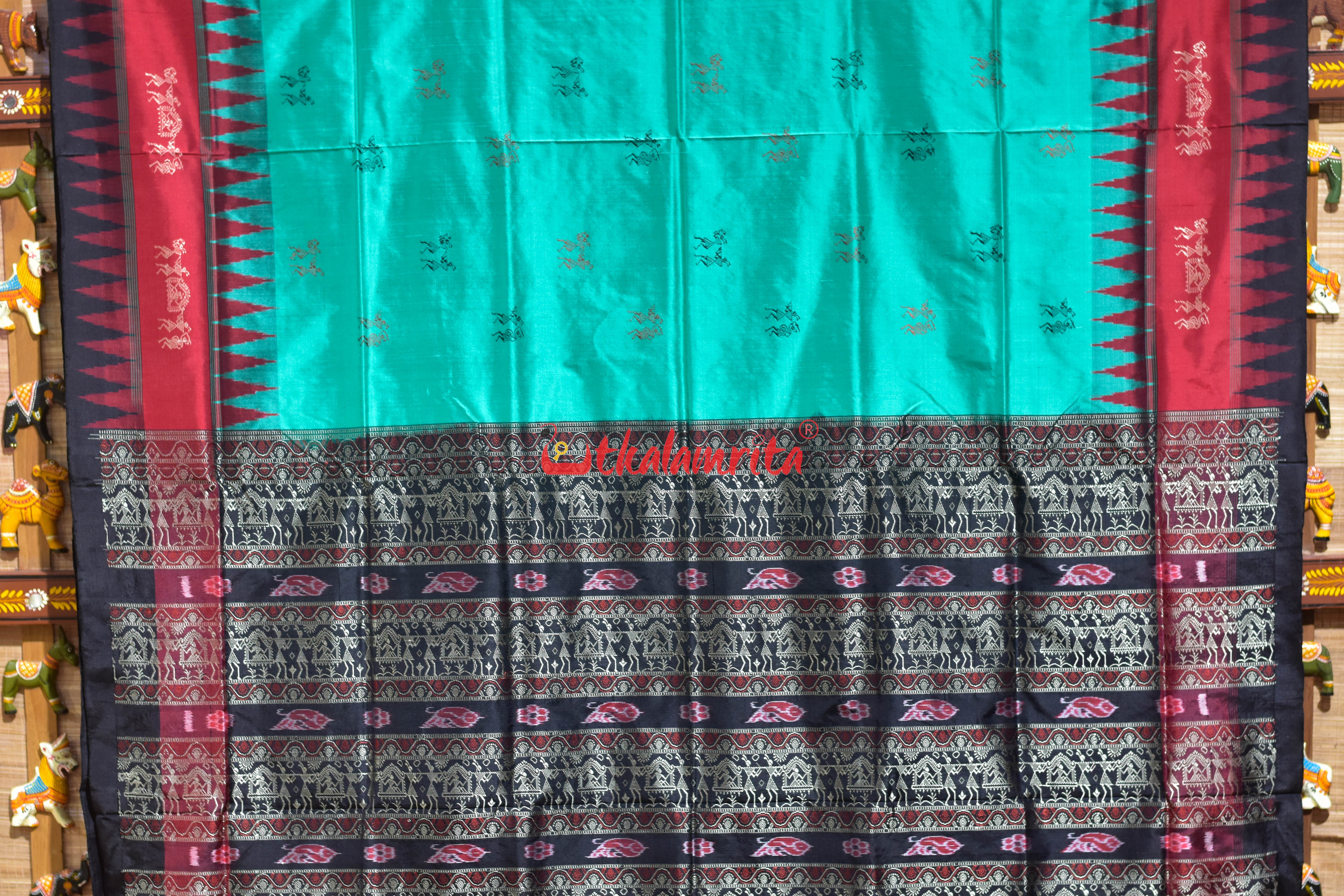 Sea Green Double Kumbha Sabari Bomkai Silk Saree