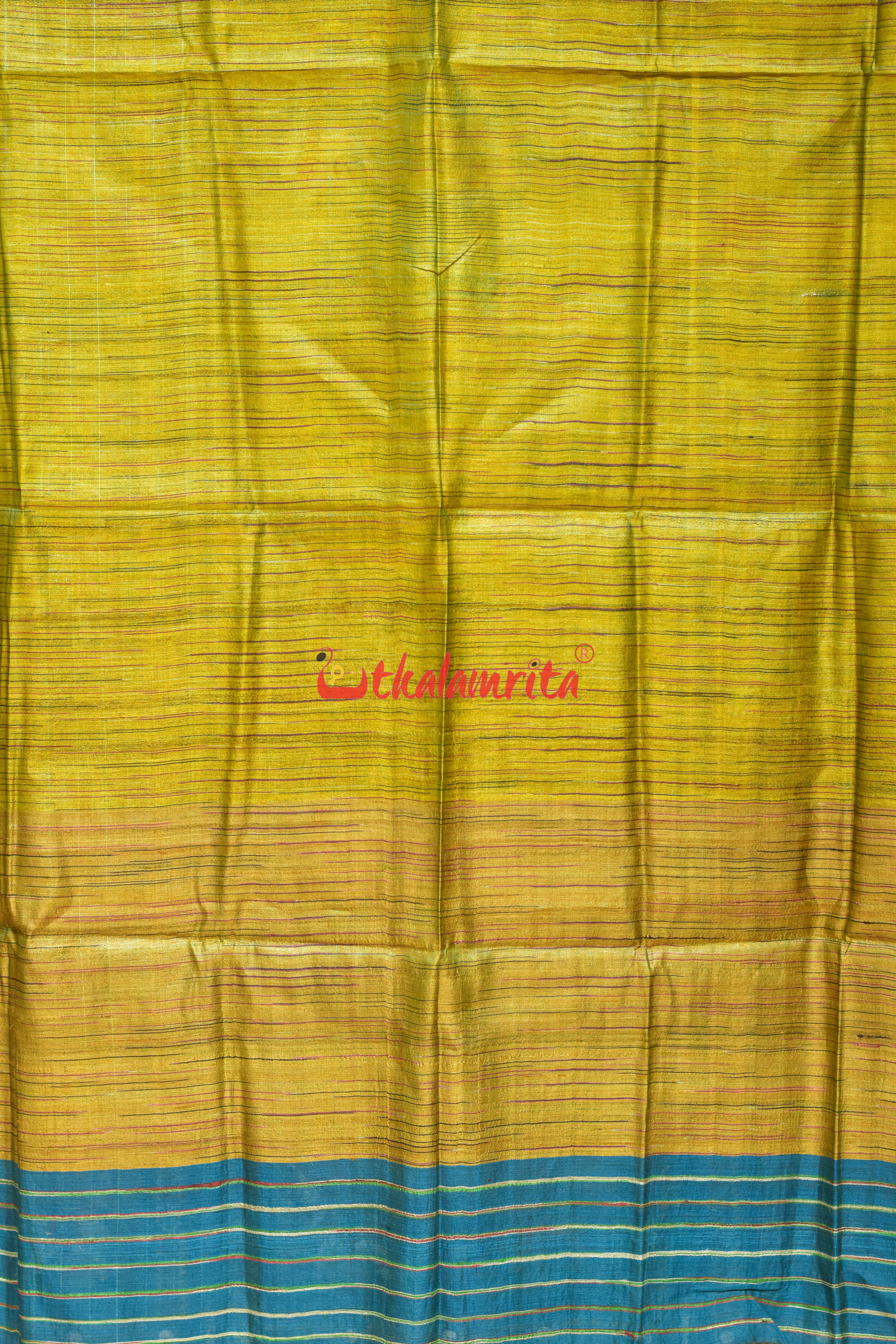 Golden Teal Border Fine Tussar Silk (Dupatta)