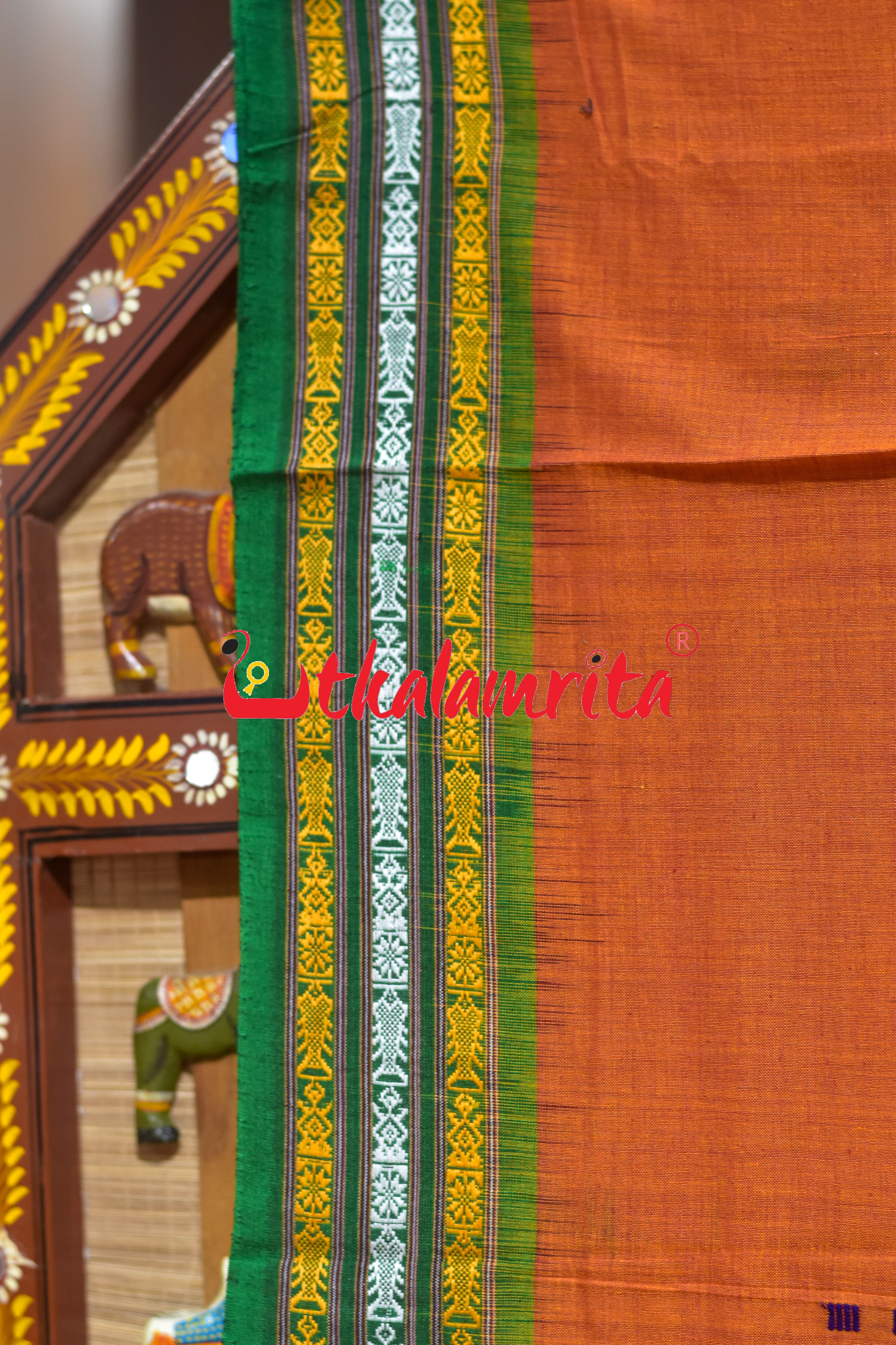 Rust Buta Phula Anchal Dhalapathar Cotton Saree